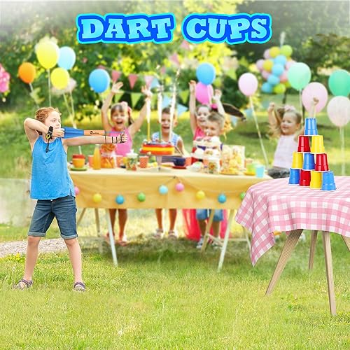 Miniatura 4 de Paquete de 12 juguetes de cohetes de espuma LED, 10 tazas de dardos y objetivo plegable de 15.8 x 15.8 pulgadas, juego y actividades al aire libre,