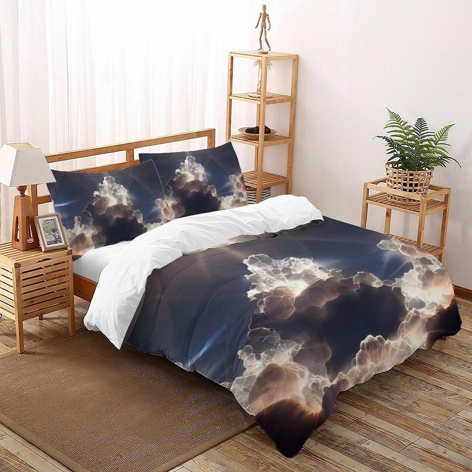 Housse de couette double microfibre 3D 200x200 cm avec 2 taies d'oreiller filles