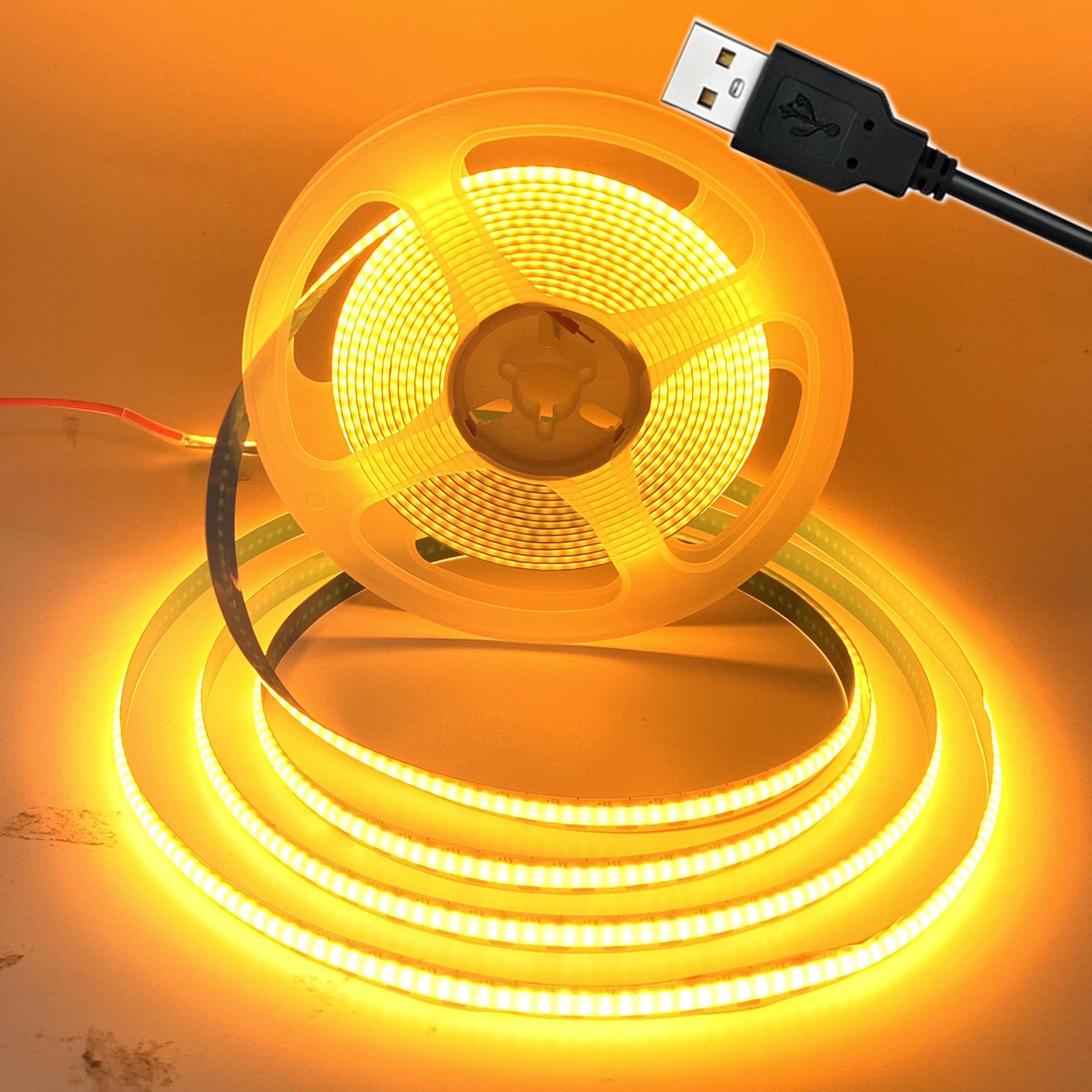 TOPXCDZ 5V USB COB LED Strip Lights for TV USB Powered LED Tape Lights Yellow COB Flexible Light TV Led Backlight for Bedroom Kitchen,DIY Lighting Room Decor (Yellow, 1M)
