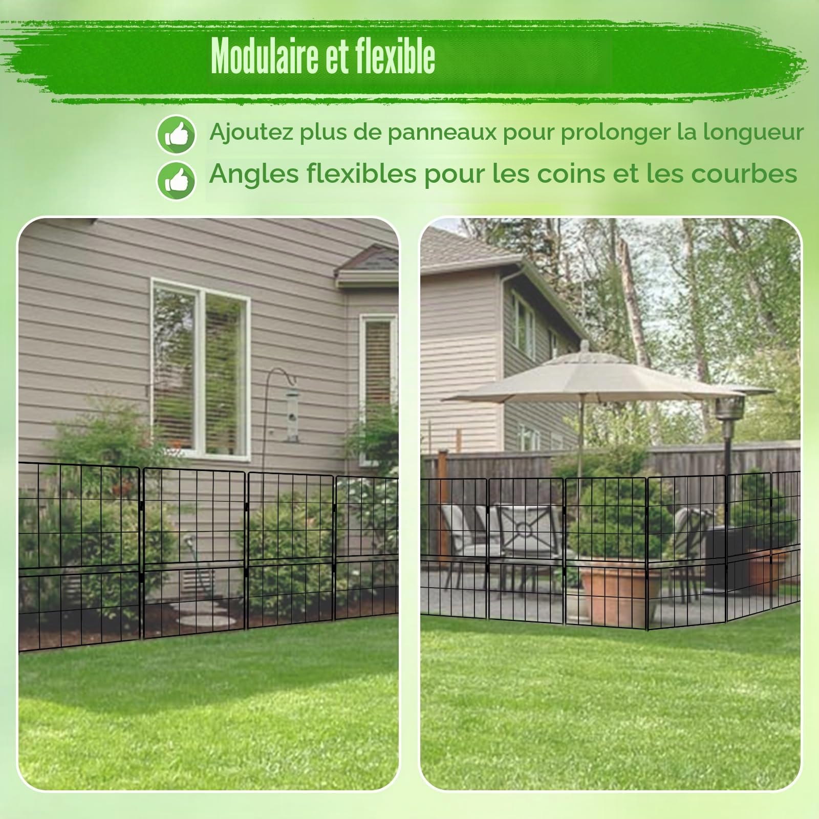 Lot de 10 Clôtures Jardin Extérieur, 81 cm(H) x 32 cm(L) Bordure Extérieur Métal Barrière de Jardin Décorative Antirouille Clôture pour Chiens, Barrière Animaux pour Cour, Terrasse, Pelouse
