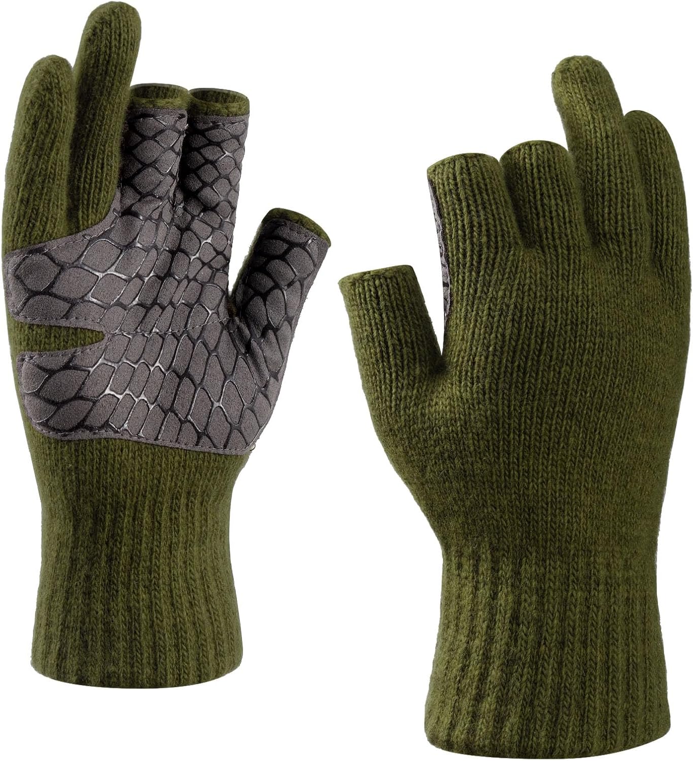 Riverruns Wool Fishing Gloves, 3-Cut Fingerless Winter Warm Gloves Men Women for Ice Fishing, Photography, Hunting & Hiking