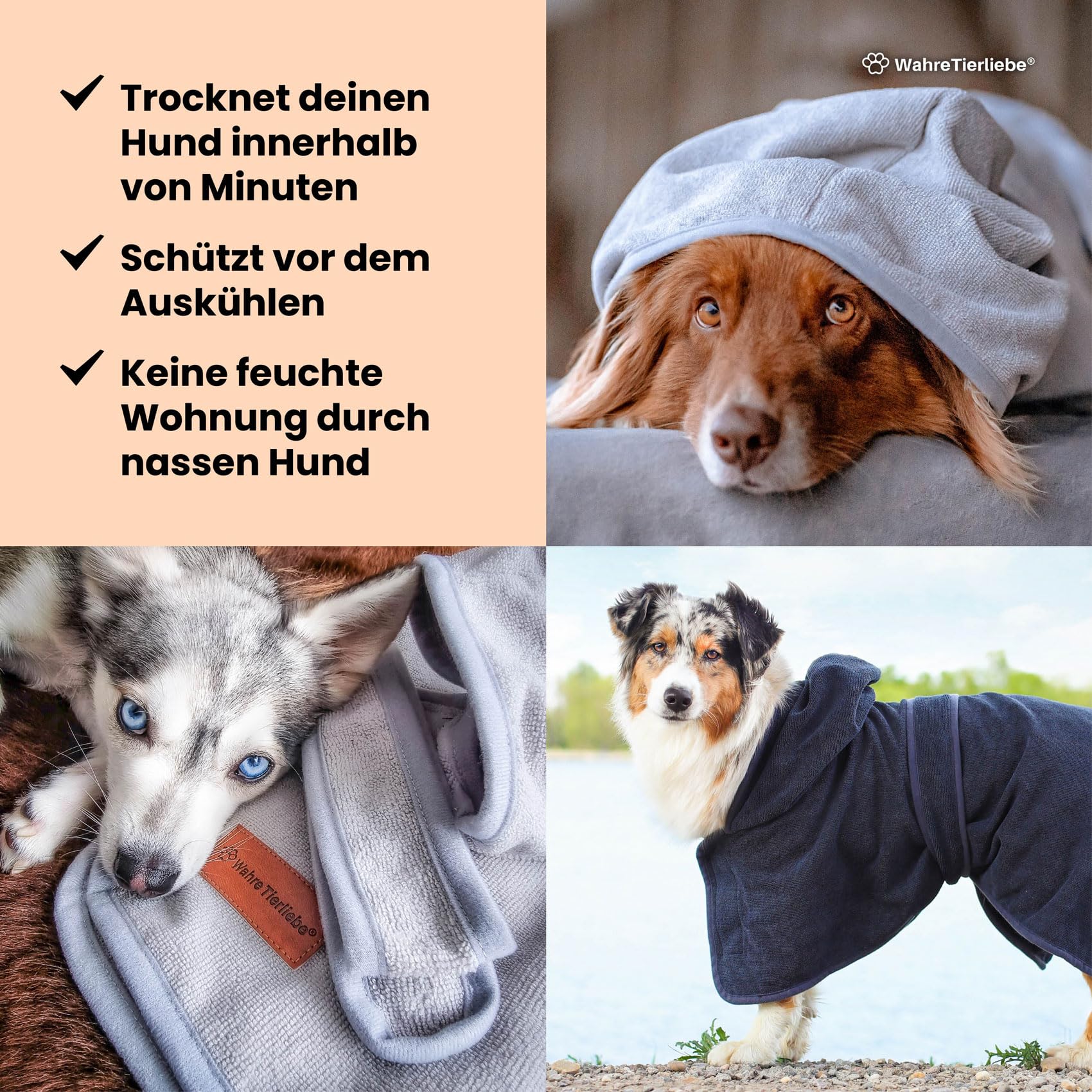 Wahre Tierliebe Hundebademantel waschbar - Trockenes Fell in nur wenigen Minuten - Hundehandtuch als kuscheliger Kälteschutz. Für Große, mittelgroße und kleine Hunde, Bademantel Hund, XL
