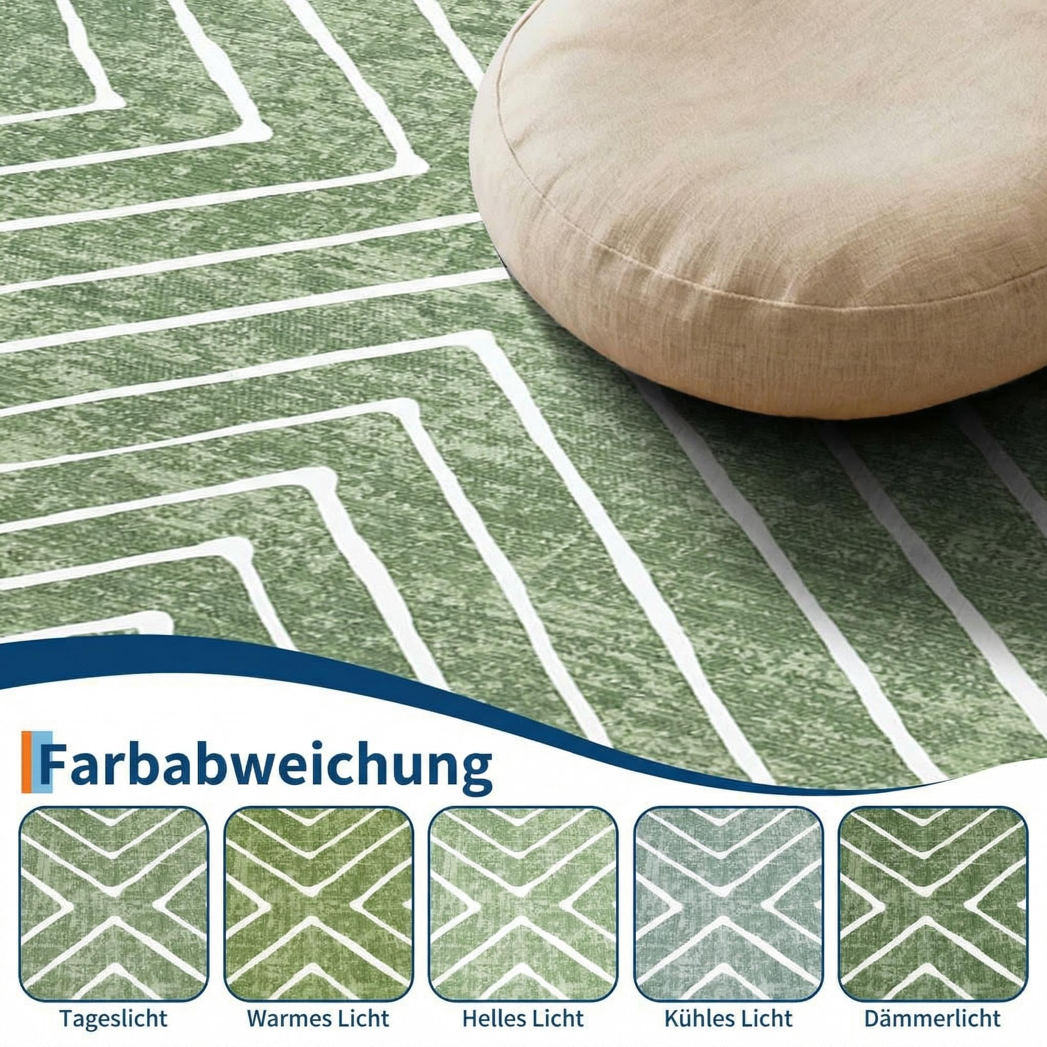 160 x 230 cm, tappeto lavabile per soggiorno, moderni tappeti geometrici per camera da letto a righe, morbido pelo corto, per cameretta dei bambini, ufficio, verde
