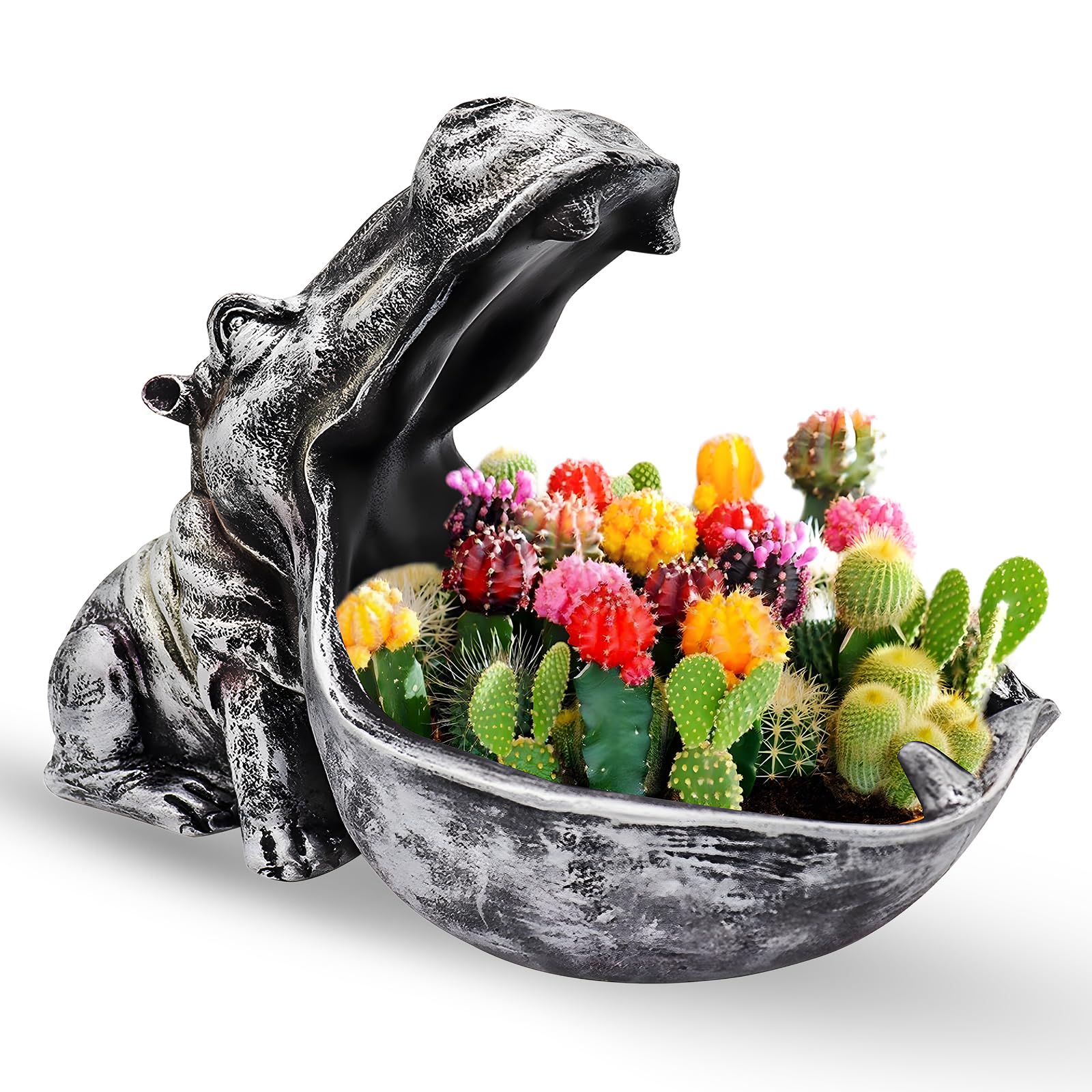 KatrawuHippo Statue, Hippopotamus Figurine Home Sculpture with Resin, Hippo Candy Jar, Candy Dish Bowl for Office Desk, Key Bowl for Entryway Table, Sundries Container Storage Art Decor Box(grey)