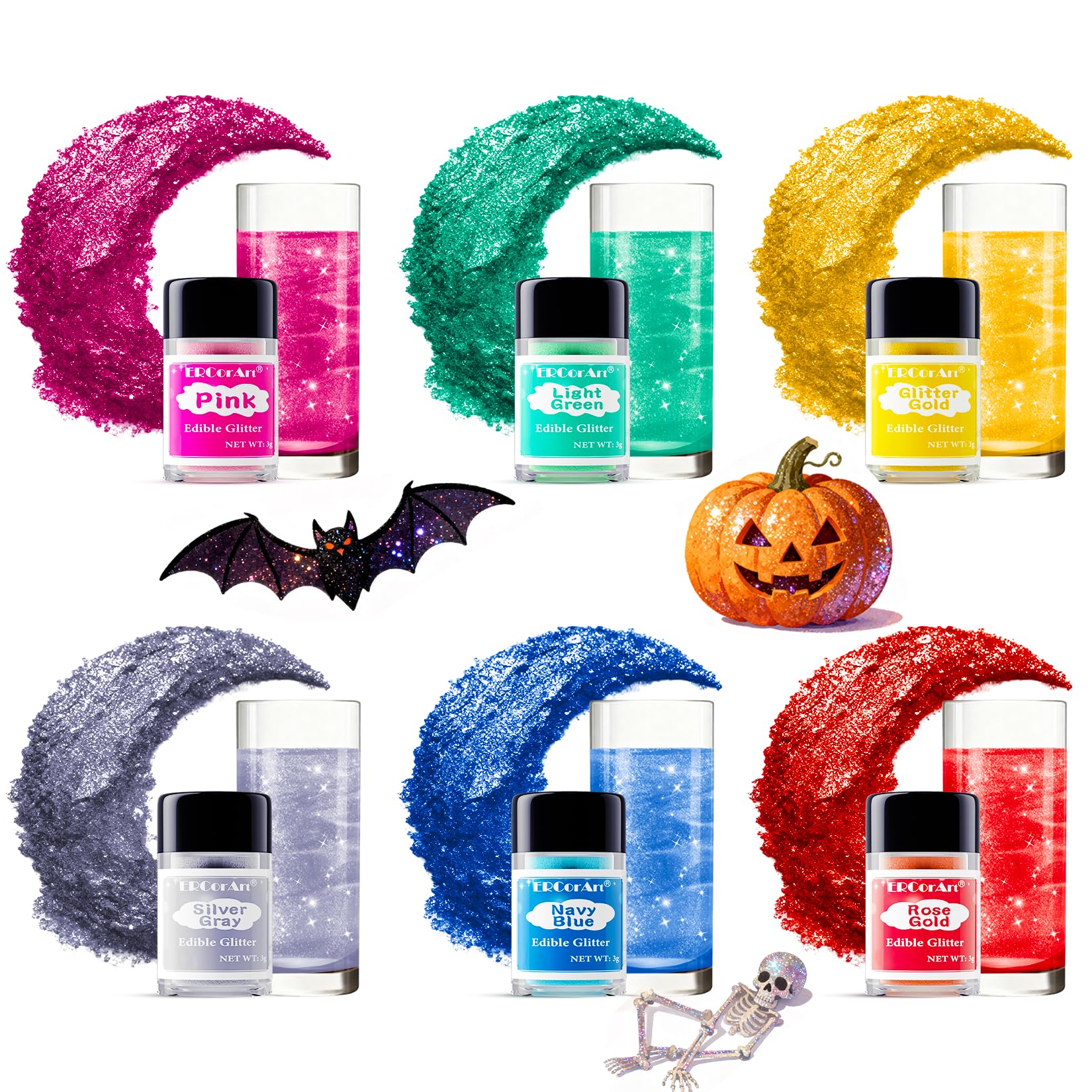 Edible Glitter for Drinks- 6 Colours Edible Glitter with 4 Colours Gel Food Colouring for Cake Decorations, Edible Lustre Dust for Cocktails, Fondant, Cake, Chocolate, Drink Shimmer -3 g, Vegan