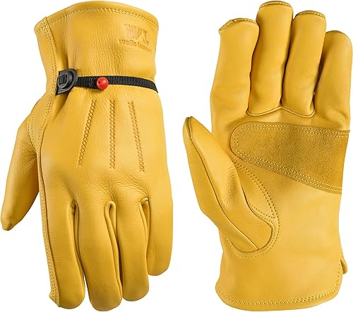 Wells Lamont 1132 Guantes de trabajo de cuero con cierre de muñeca bricolaje patio construcción motocicleta