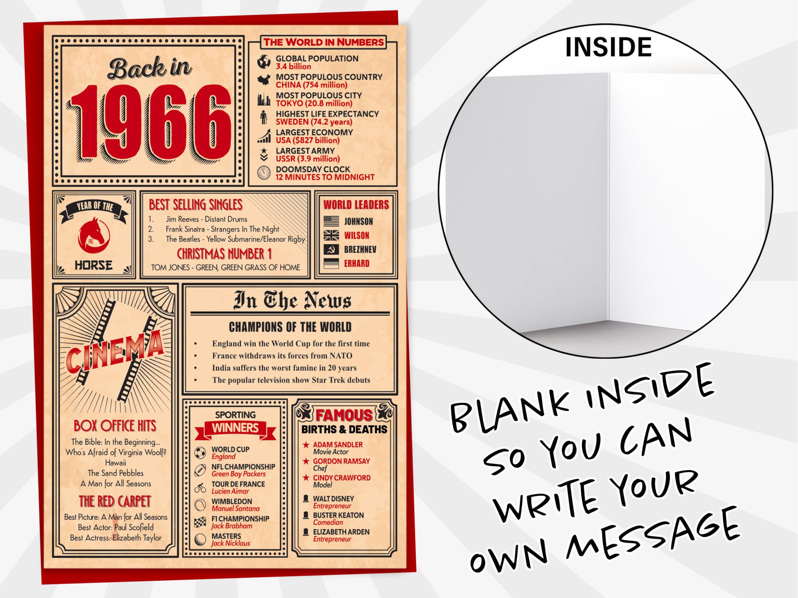 60th Birthday Card - Back in 1966 In This Year Card, Greeting Card for Men and Women, Birthday Cards for Women, Birthday Cards for Men, 60th Anniversary Card, 5x7 — view 6