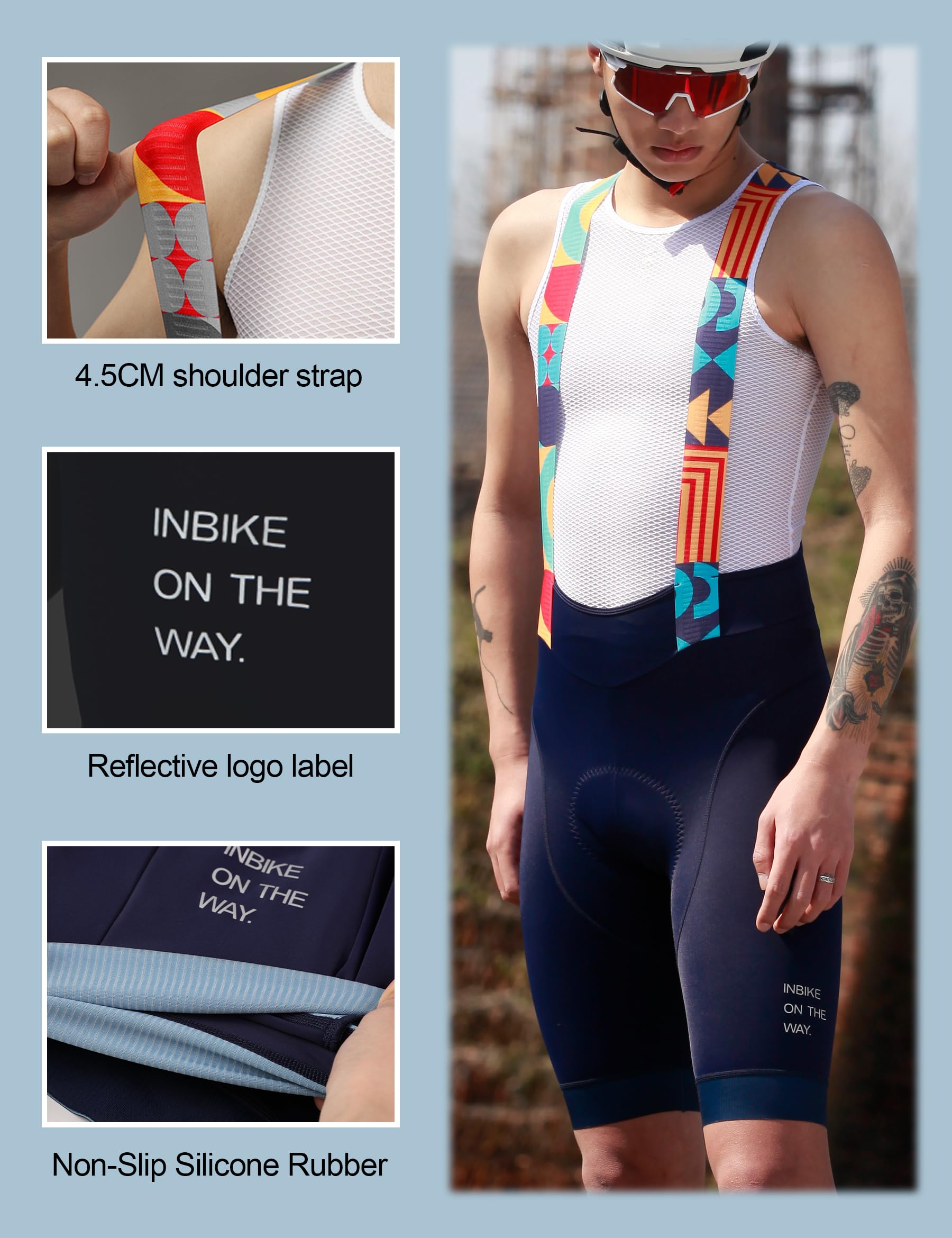INBIKE Cuissards Vélo Homme Bretelle Impressions 3D Rembourré Ergonomique Bib Short Cyclisme VTT CX022