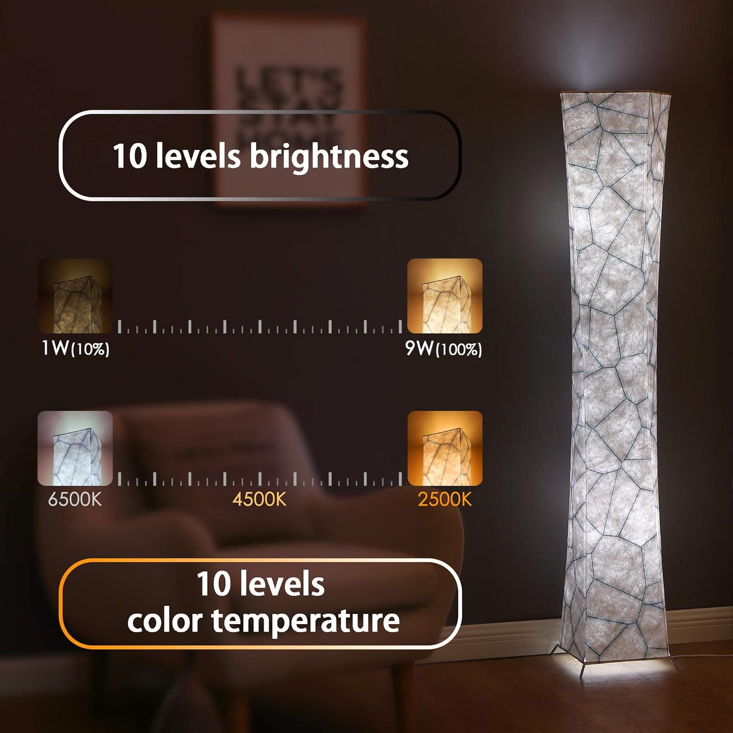 Get Discount Offer Floor Lamp, chiphy 64 dimmable Tall Lamp, 7 Colors Changing LED Bulbs and 10 Levels Adjustable Brightness and Color Temperature, Marble Fabric Shade, Remote Control, for Living Room, Play Room