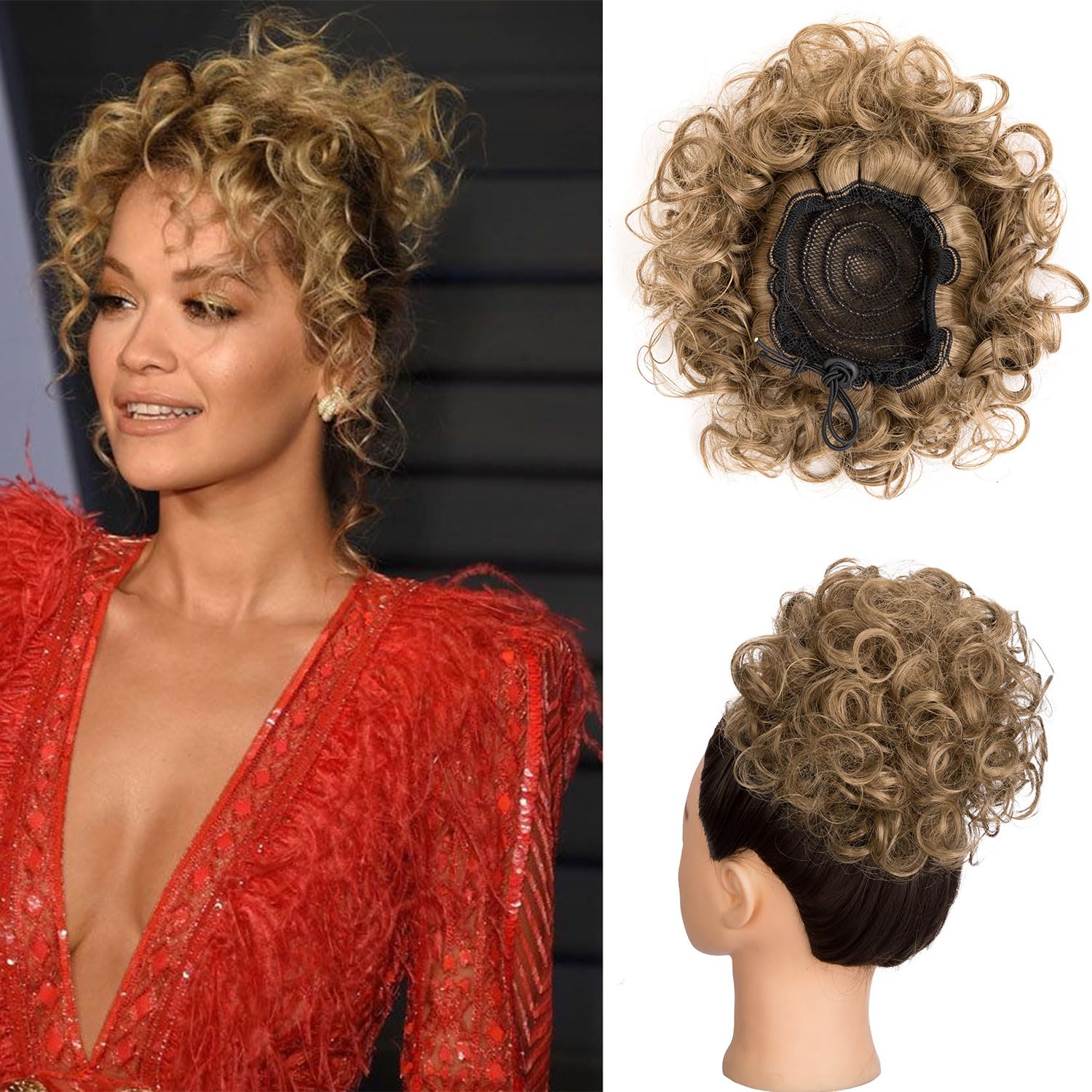 Extension de cheveux chignon synthétique bouclé marron clair pour femmes - 6