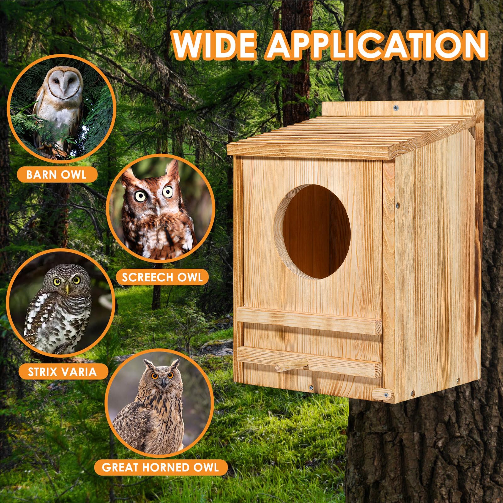 Nesting Box Owl House Barn Owl Wooden Birdhouse Circular Opening Easy  Assembly Large Birdhouse For Kestrels Birds Includes Bat House, image size:1600x1600