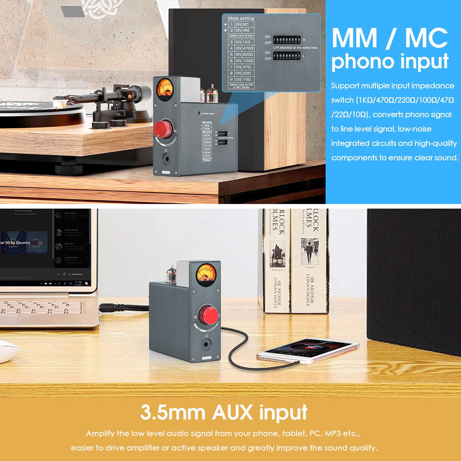 Giradischi Vintage a Valvole Con Preamplificatore Audio Stereo Con Misurazione VU, Dispositivo Audio Con Accento Dinamico Con Grande Dinamica E Suono Valvolare Dolce