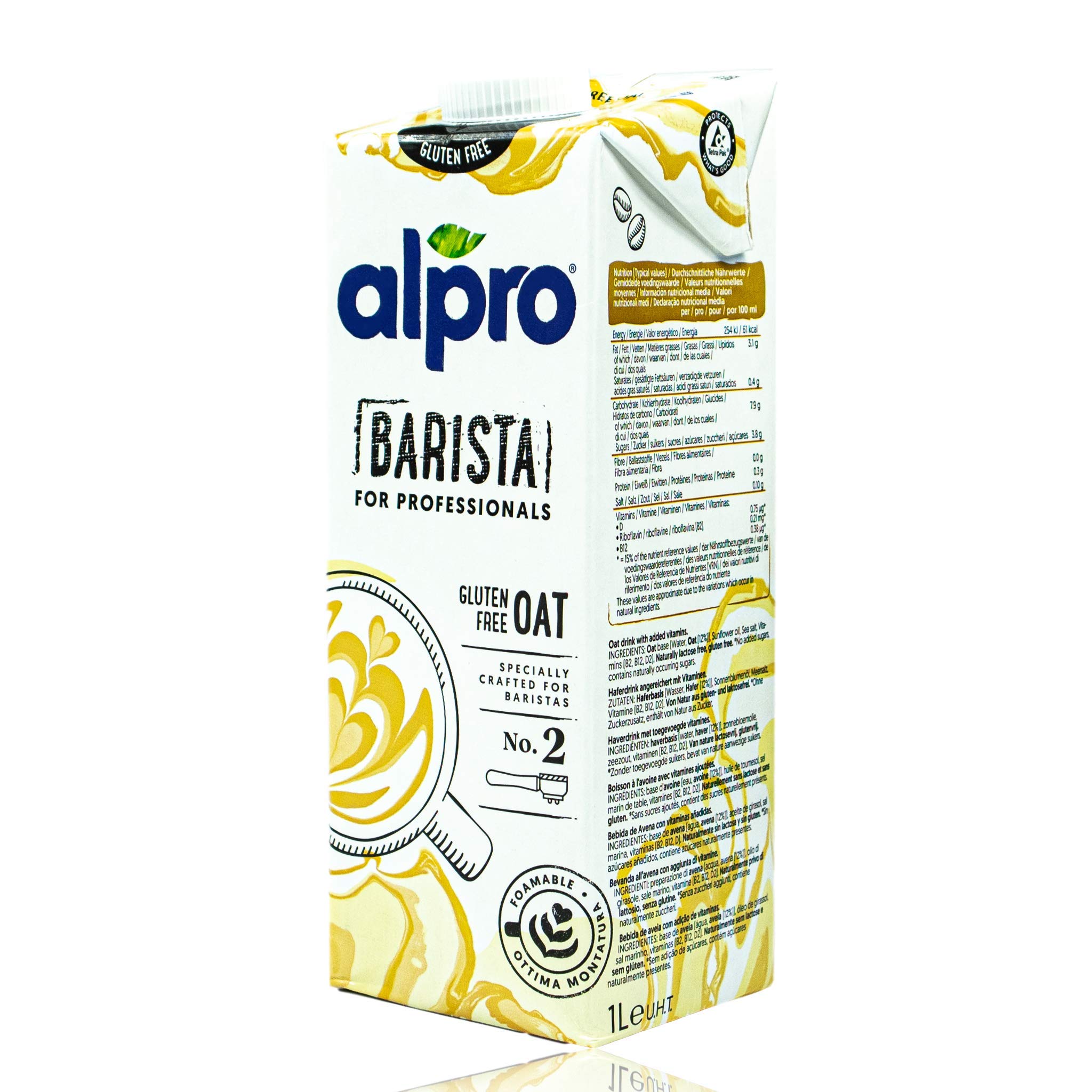 Alpro - 8er Pack Haferdrink Barista for Professionals 1 Liter - Oat Hafer Drink 100 % pflanzlich zum Aufschäumen für Kaffee, Shakes und Smoothies
