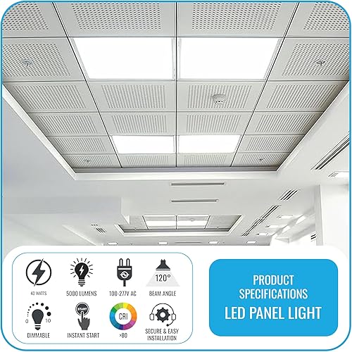 Miniatura 2 de LEDMyplace - Lámpara de techo retroiluminada de 40 W de 2 x 2 pies para oficina (reemplaza a 150 W), 4000 K (blanco frío), luz Troffer Drop-Celing,