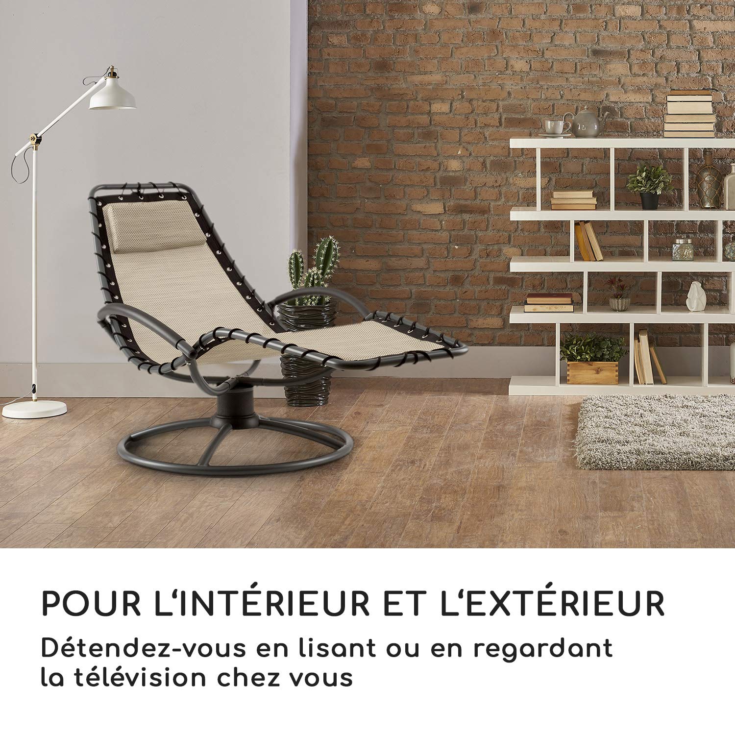 blumfeldt The Chiller - Chaise Longue à Bascule, Construction Stable, Anti-basculement, Surface de Couchage aérée, Facile d'entretien, Résistant aux intempéries en PVC, Ergonomique, Beige