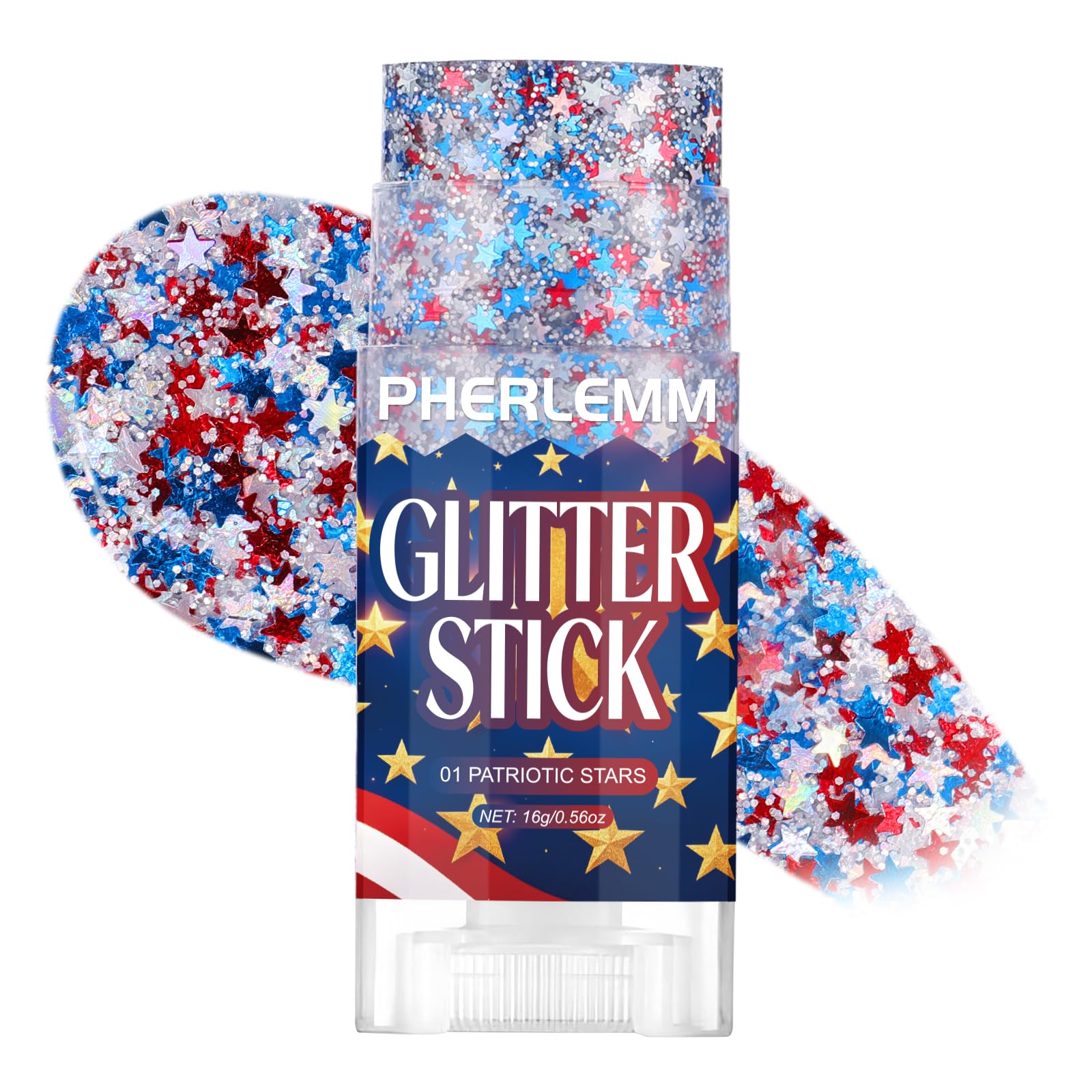 Patriotic Star Body Glitter Stick Hair Accessories for Women, 250 Anniversary USA Merchandise Rave Outfits for Women, Body Glitter 4th of July Decorations for Red White and Blue Decorations