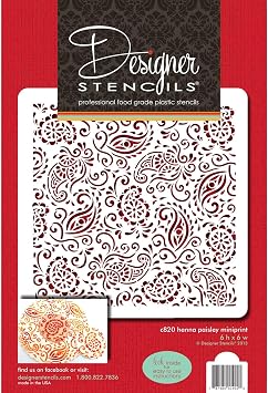 Designer Stencils C820 Paisley Henna Miniprint Stencil, Beige/semi-transparent 6 X 6