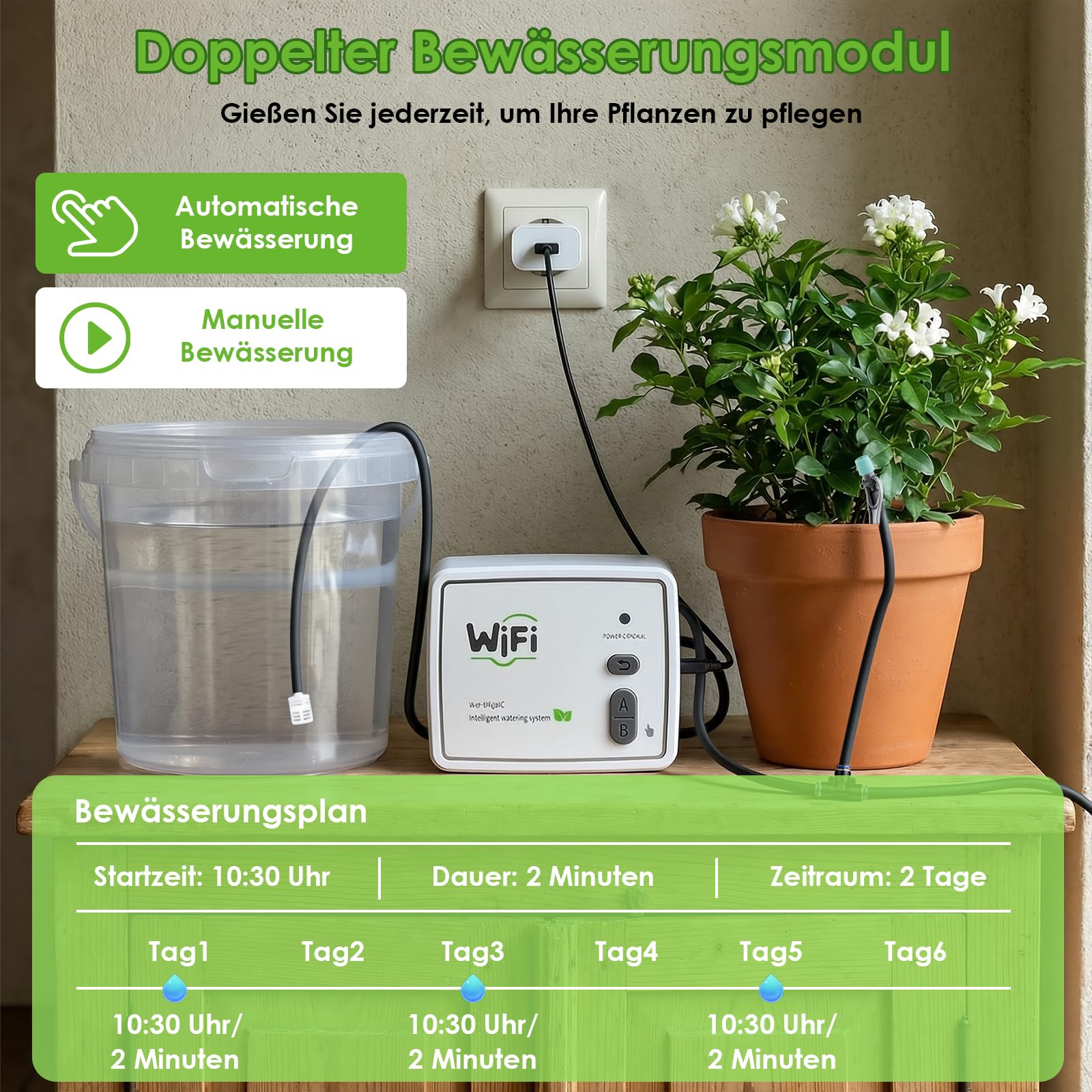 Sistema di Irrigazione Automatica WiFi per Piante da Interno, Controllo tramite App, Doppio Canale Indipendente, Kit di Irrigazione a Goccia per Fino a 20 Piante in Vaso