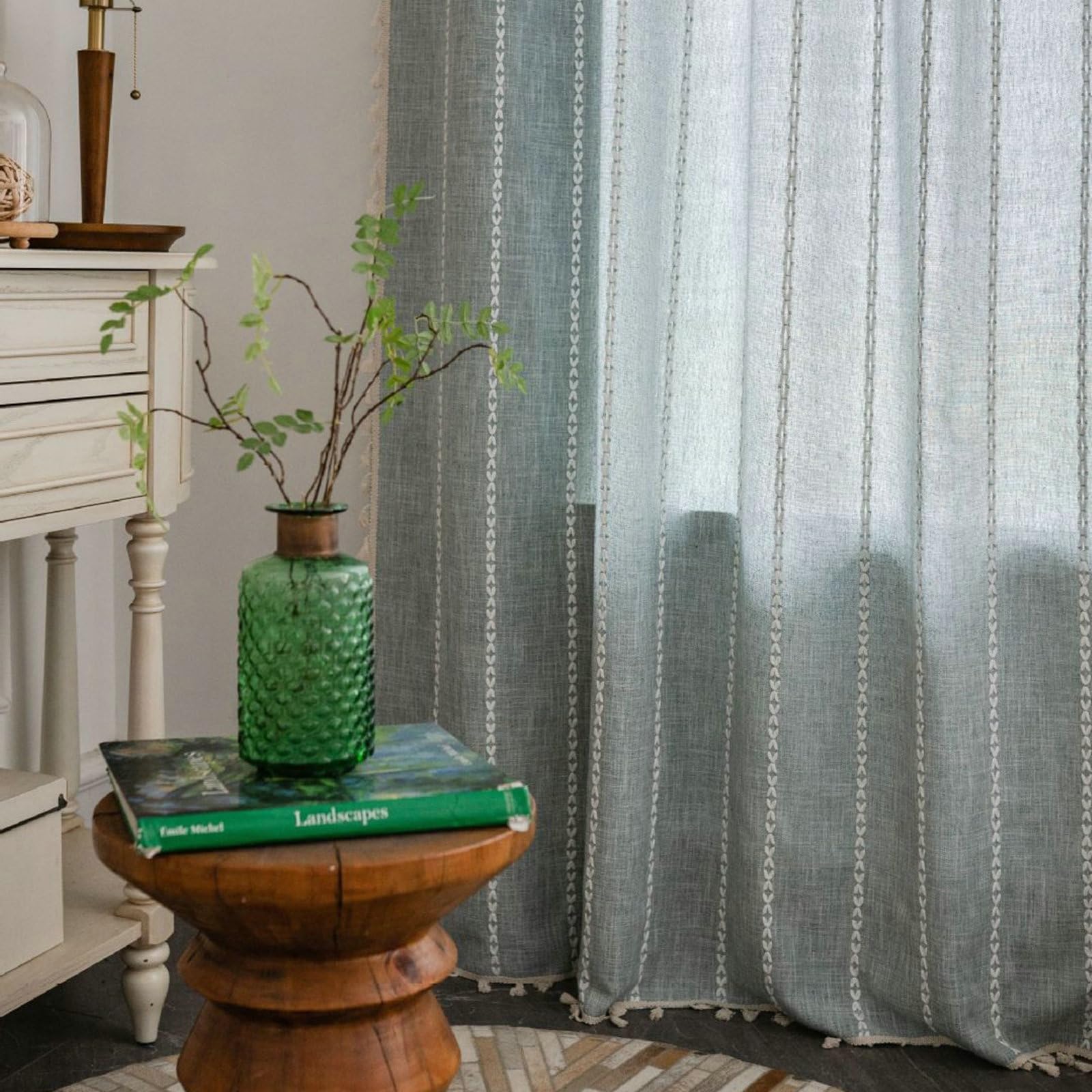 Daesar Semi Blackout Curtains for Living Room 2 Panels, Cotton Hook Window Curtains 52