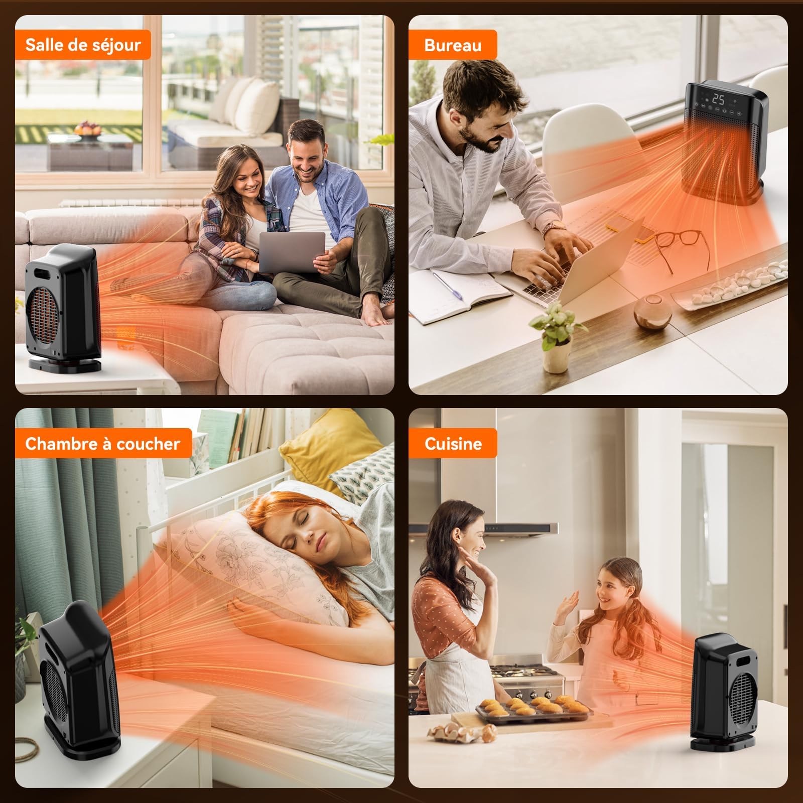 YASHE Chauffage d'appoint 1800W, Radiateur électrique en céramique PTC avec thermostat, minuterie 24h, télécommande, oscillant 75°, protection anti-surchauffe et anti-basculement, mode ECO