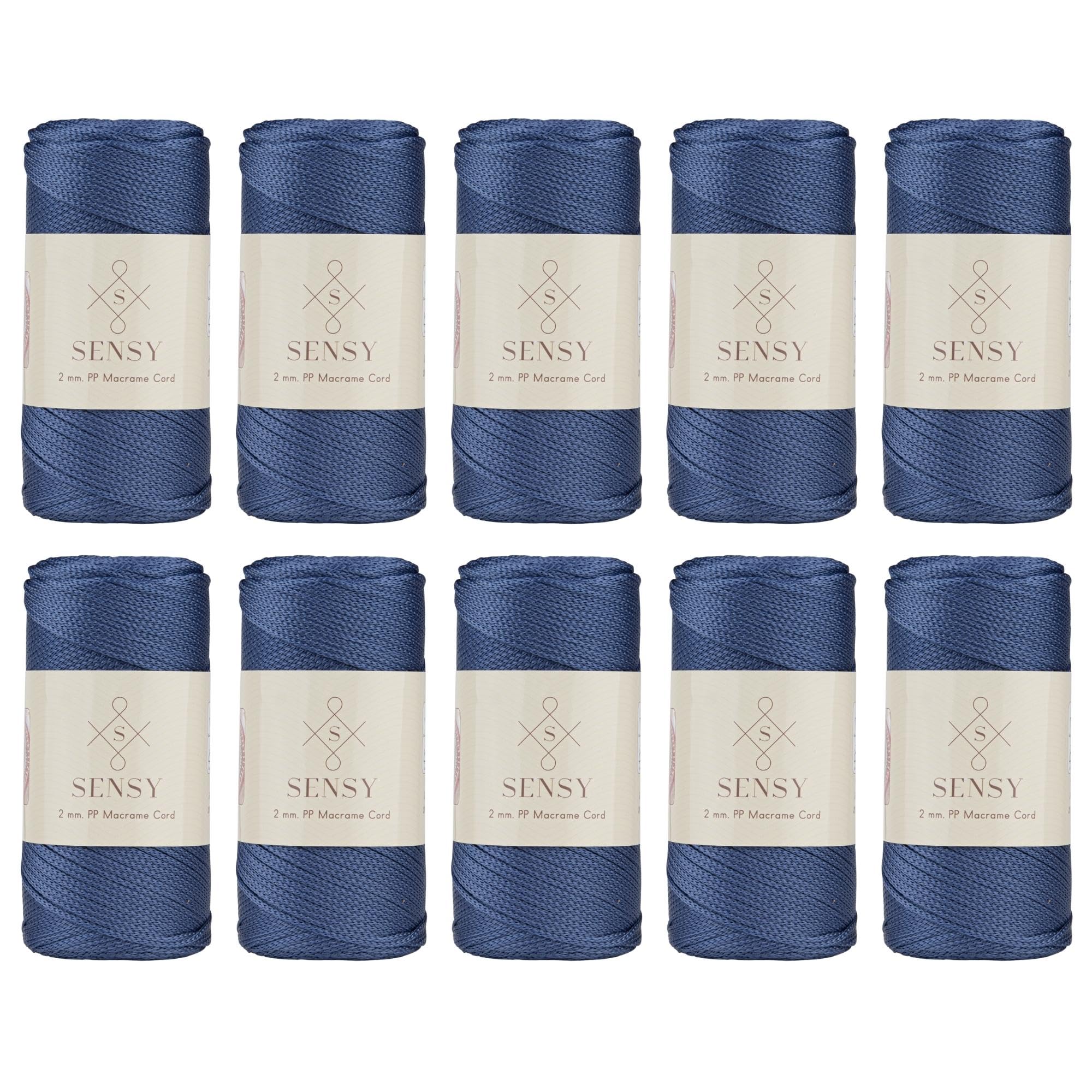 10 Skeins of Sensy Premium 2mm 251 Yards Polyester Rope 100% Polypropylene Cord Macrame Cord 2mm Crochet Bag Cord Macrame Rope Crochet Thread Gift for Knitter (Denim)