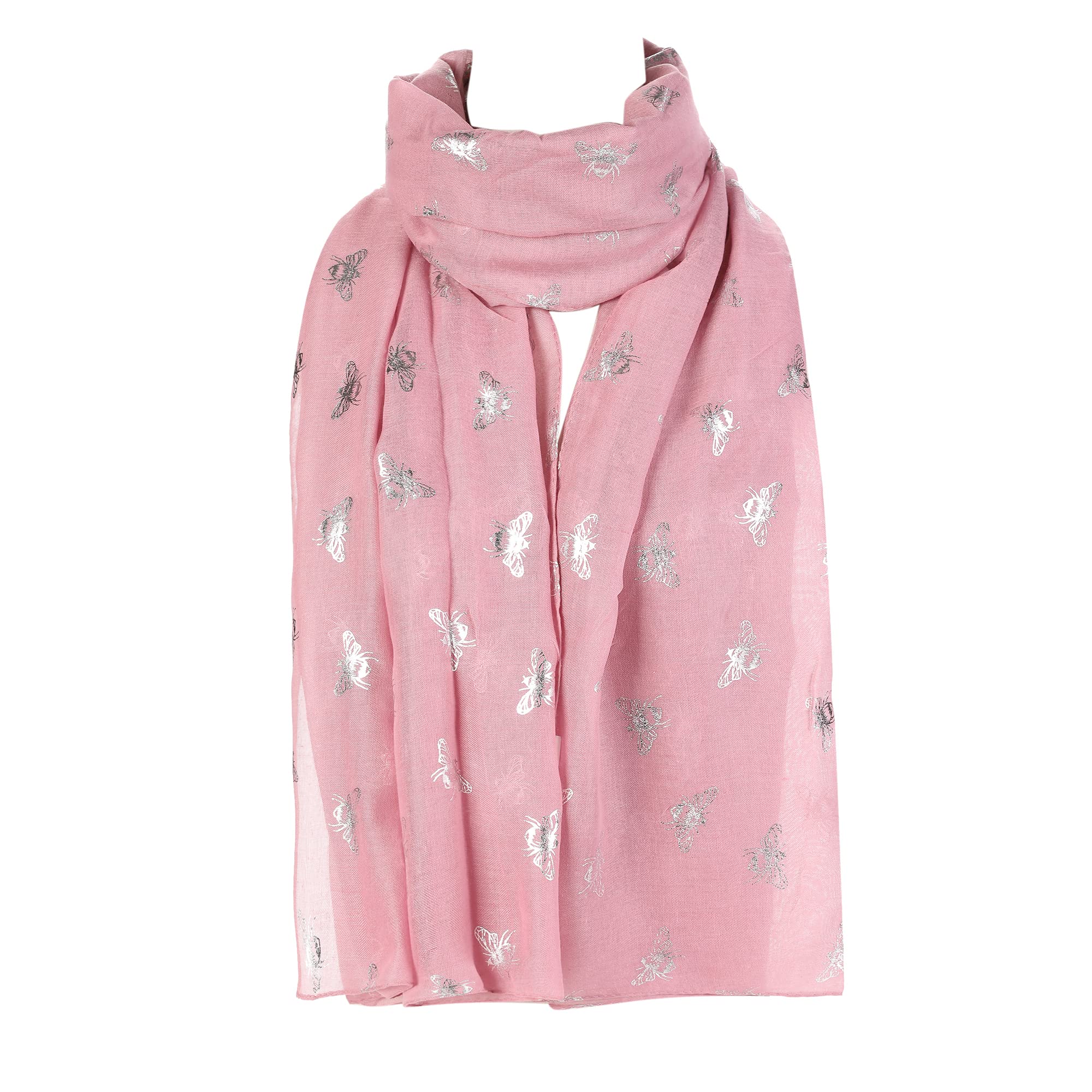 London Scarfs Women's Glitter Bumble Bee Print Ladies Scarf Lightweight Fashion Wrap (Dusty Pink)