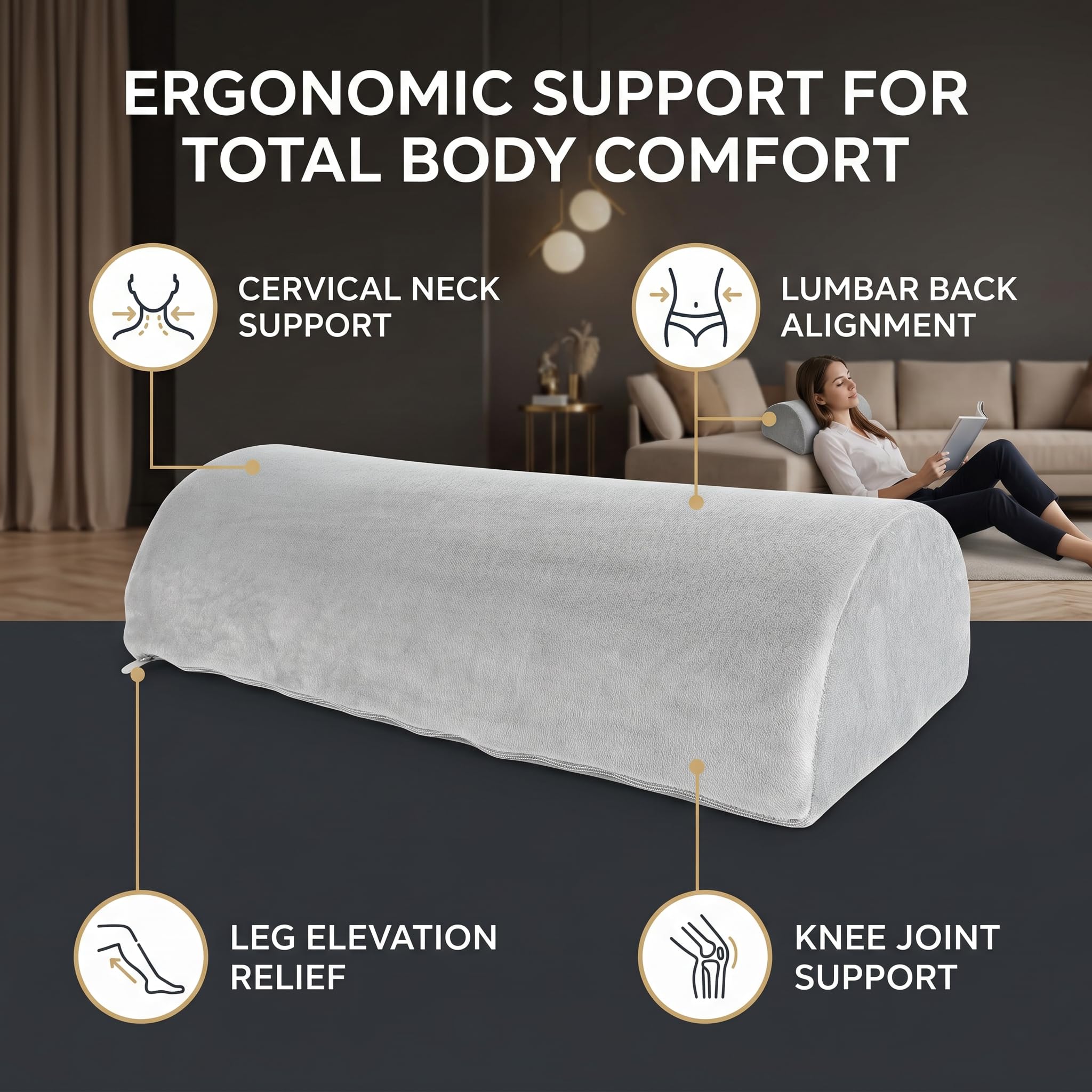 Cuscino a mezzaluna in memory foam, riposo a metà cilindro, ergonomico alto rimbalzo, fornisce equilibrio, utilizzato per vita/collo/piede