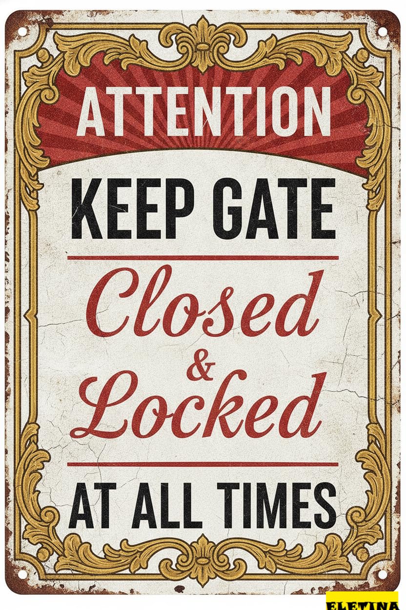 Personalized Sign for Man Cave Attention Metal, Keep Gate Closed And Locked At All Times, 8x12in, Aluminum Private Property Decorative