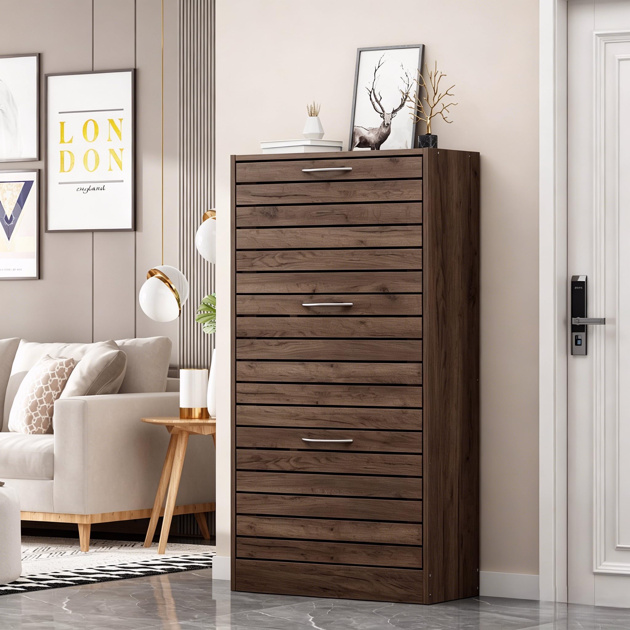 Amazon.com: FUFU&GAGA Wood Shoe Cabinet with 3 Flip Drawers for