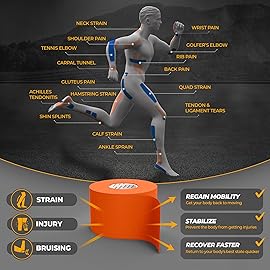 Kinesiology Tape-Incredible Support for Athletic Sports and Recovery+Free Taping Guide-Uncut 2 inch 16.4 feet Roll (Tiger Orange + Free Taping Guide, Pack of 1)