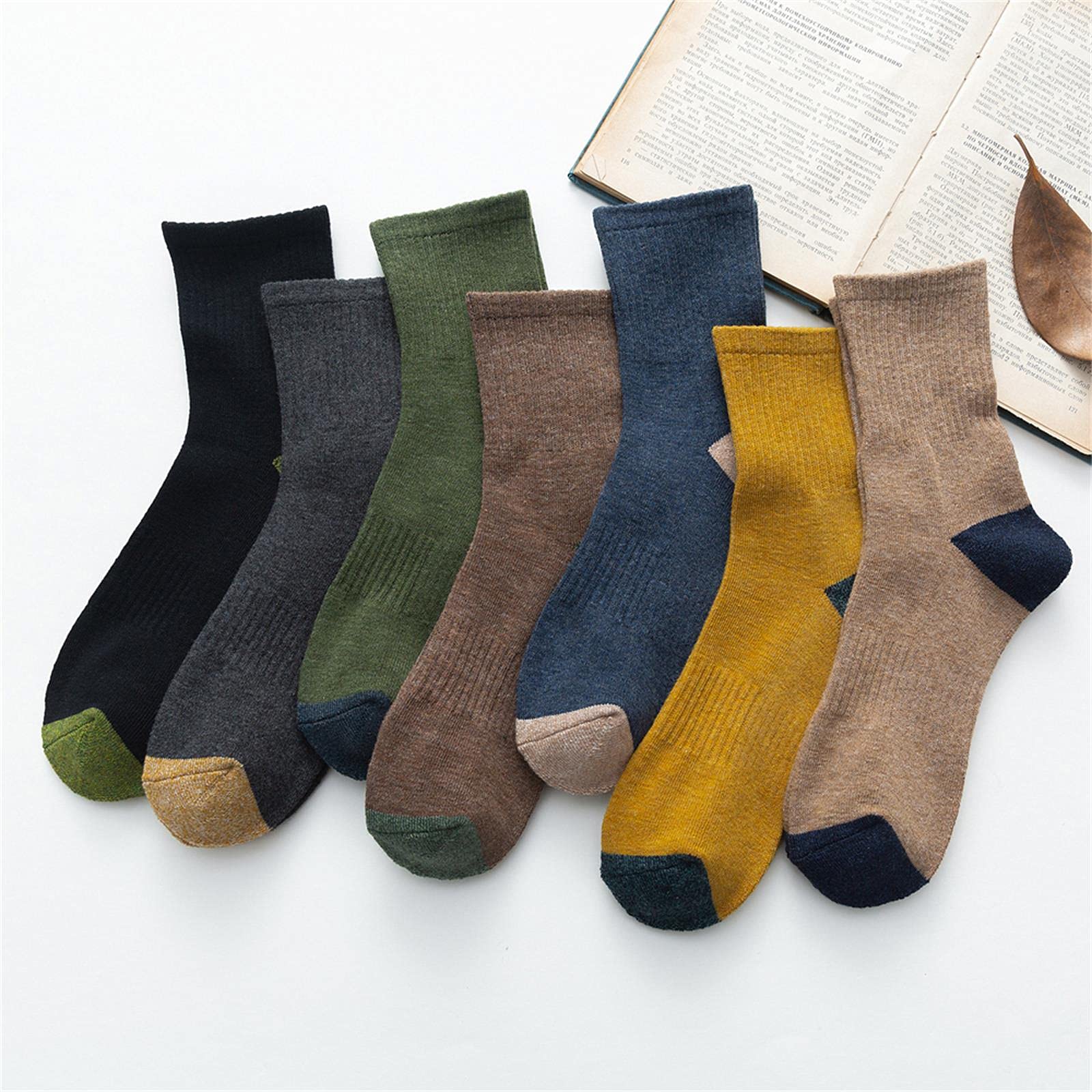 UKKO Calcetines de Hombre Calcetines De Hombre Caliente De Invierno Thicke Terry Transpirable Calcetines Casuales Masculinos-2 Coffee 2 Black 1 Turmeric