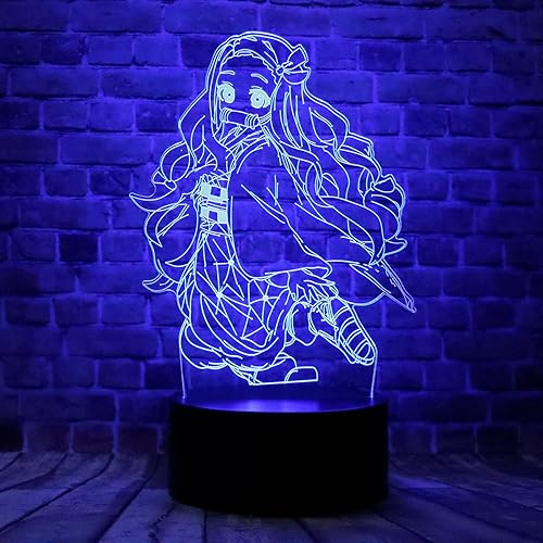 Figura de anime de Kamado Nezuko Demon Slayer de dibujos animados, ilusión óptica 3D, lámpara de mesa con control remoto, 7 colores, luz nocturna