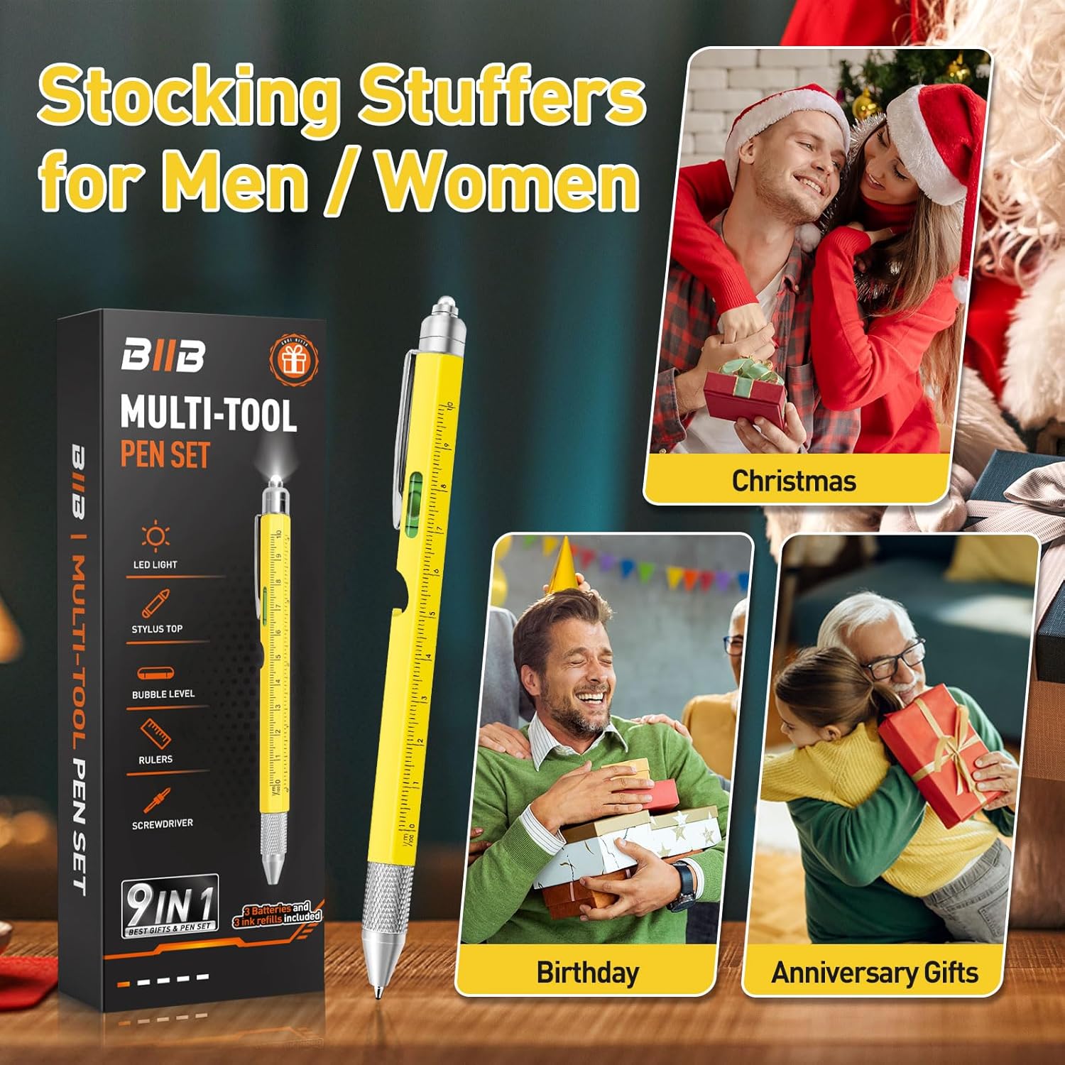 BIIB Stocking Stuffers for Men Teens Adults, 9 in 1 Multitool Pen Gifts for Men, Mens Gifts for Dad Him Boyfriend, Christmas Dad Gifts for Men Who Have Everything, Mens Stocking Stuffers - Image 6