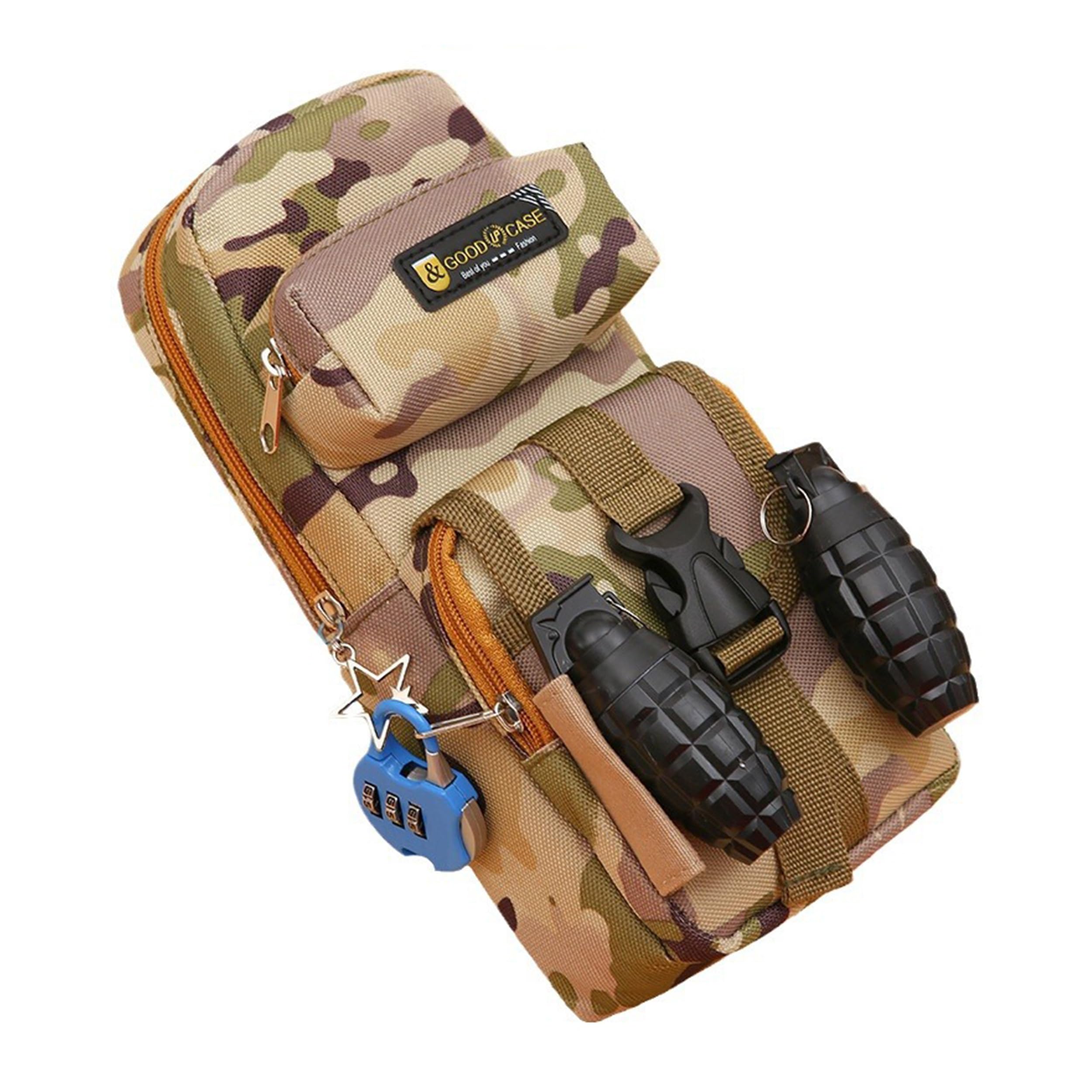 Yindella Backpack-shaped Pencil Ponch with Lock and Grenade Pen for Boys Large Capacity Pencil Case for Students with Zip Closure Portable Multifunctional Stationery Organizer Bag (Desert)