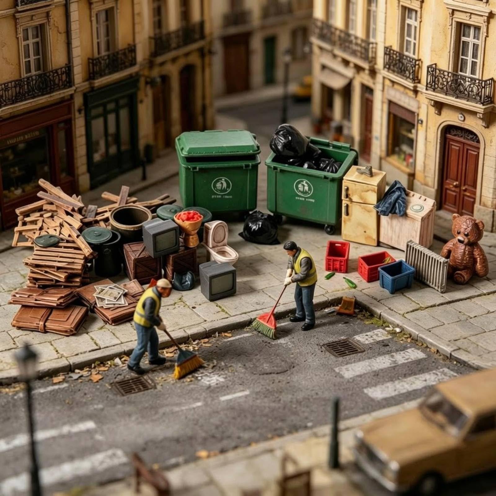 predolo Miniature City Scene Modello Cittadino Diorama Pulizia Stradale Scena Rifiuti Accessorio Micro Paesaggio in Resina Realistica per Angoli Trascurati