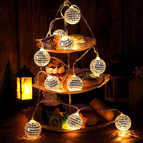 Miniatura 1 de Zhanmai Tira de 30 luces LED de bola de discoteca de 2 pulgadas, espejo de Navidad, adornos de bola de discoteca de los años 70, suministros de