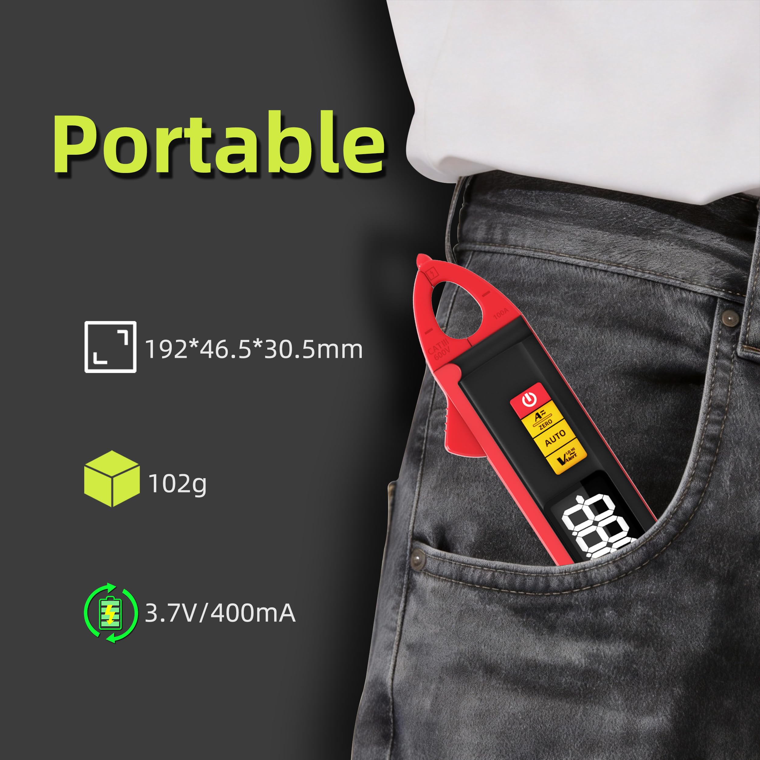 BSIDE UX1 Pinza Amperimétrica 1mA DC AC True RMS Pinza Corriente de Fuga para Automoción, Mini Multímetro Inteligente Recargable de Tensión Resistencia Capacitancia Diodos Temperatura y NCV
