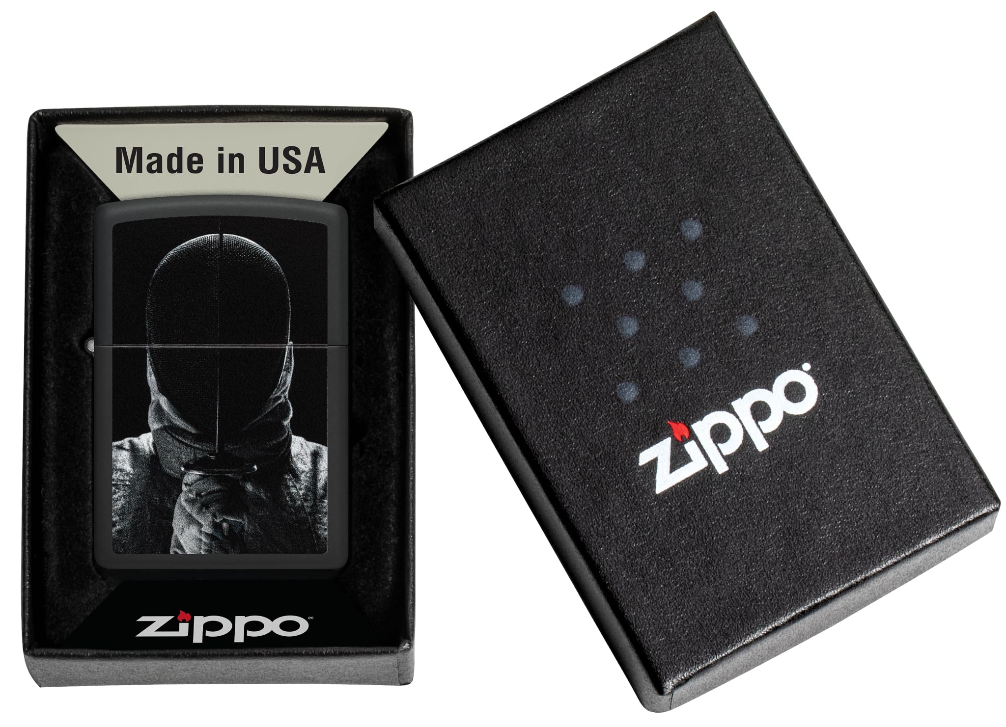 Zippo Sturmfeuerzeug - Fencing, Black Matte, Color Image - Nachfüllbar - Wiederverwendbar - Windfestes Design - Geschenkbox - Made in USA