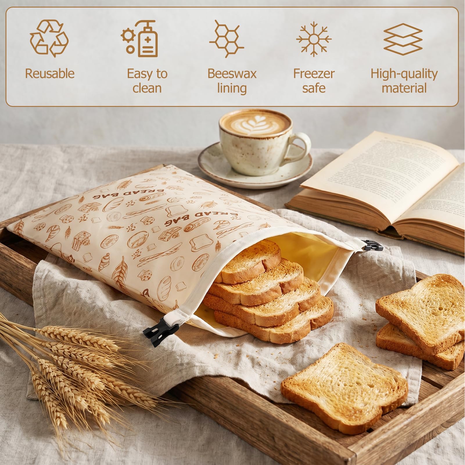2er Set Reißverschluss & Wiederverwendbare Bienenwachs Brotbeutel – 33x43cm, Baumwolle Aufbewahrungsbeutel für selbstgebackenes Brot, Sauerteigbrot & Backwaren – Kühlschrank & Gefrierfach geeignet