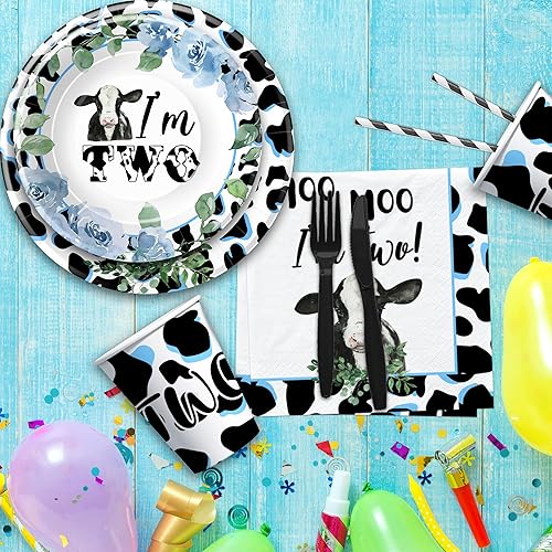 Miniatura 3 de Xigejob Plato de fiesta y servilleta, mantel y juego de cubiertos (Boy Moo Moo Im Two)