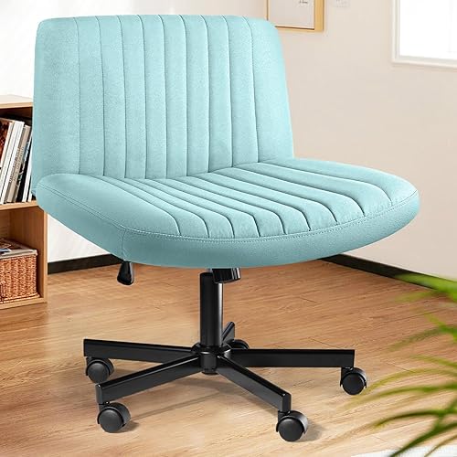 Miniatura 17 de LEMBERI Silla de escritorio acolchada de tela, sin ruedas, giratoria ancha sin brazos, mecedora de 120°, respaldo medio, ergonómica, para oficina,