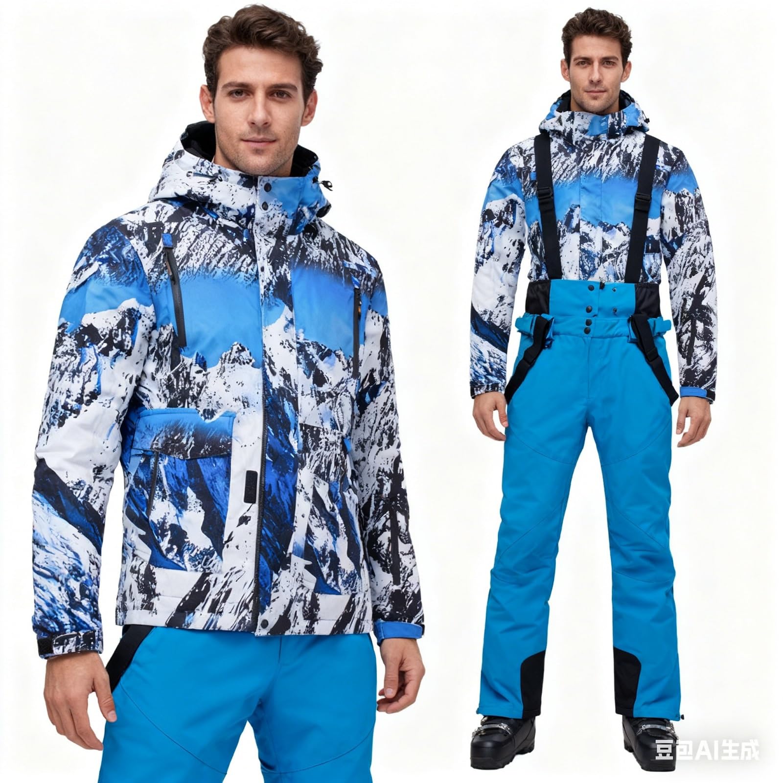 Ensemble de Combinaison de Ski Homme, Combinaison de Ski Femme Hiver À Capuche Coupe-vent et Résistante L'usure pour Hommes, Ensemble de 2 Pièces Vêtements Imperméables pour Ski intérieur et extérieur