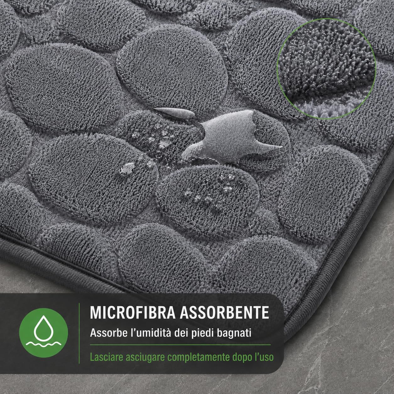 4er Tappeto da Bagno Set, Tappeto da Bagno Antiscivolo in Memory Foam, Assorbente Tappetino e Tappetino per WC - Lavabile in Lavatrice (Grigio Scuro‌)