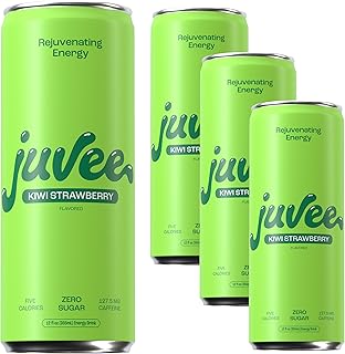 Juvee Rejuvenating Energy Drink. Kiwi Strawberry. Sugar Free Energy Drinks. Taurine, Vitamin B12, Vitamin B6. 128 Mg Of Caffeine. L-Theanine For Mood Support. Panax Ginseng For Focus. Vitamin C For Immune Support. Gluten Free 12 fl oz (Pack of 4)
