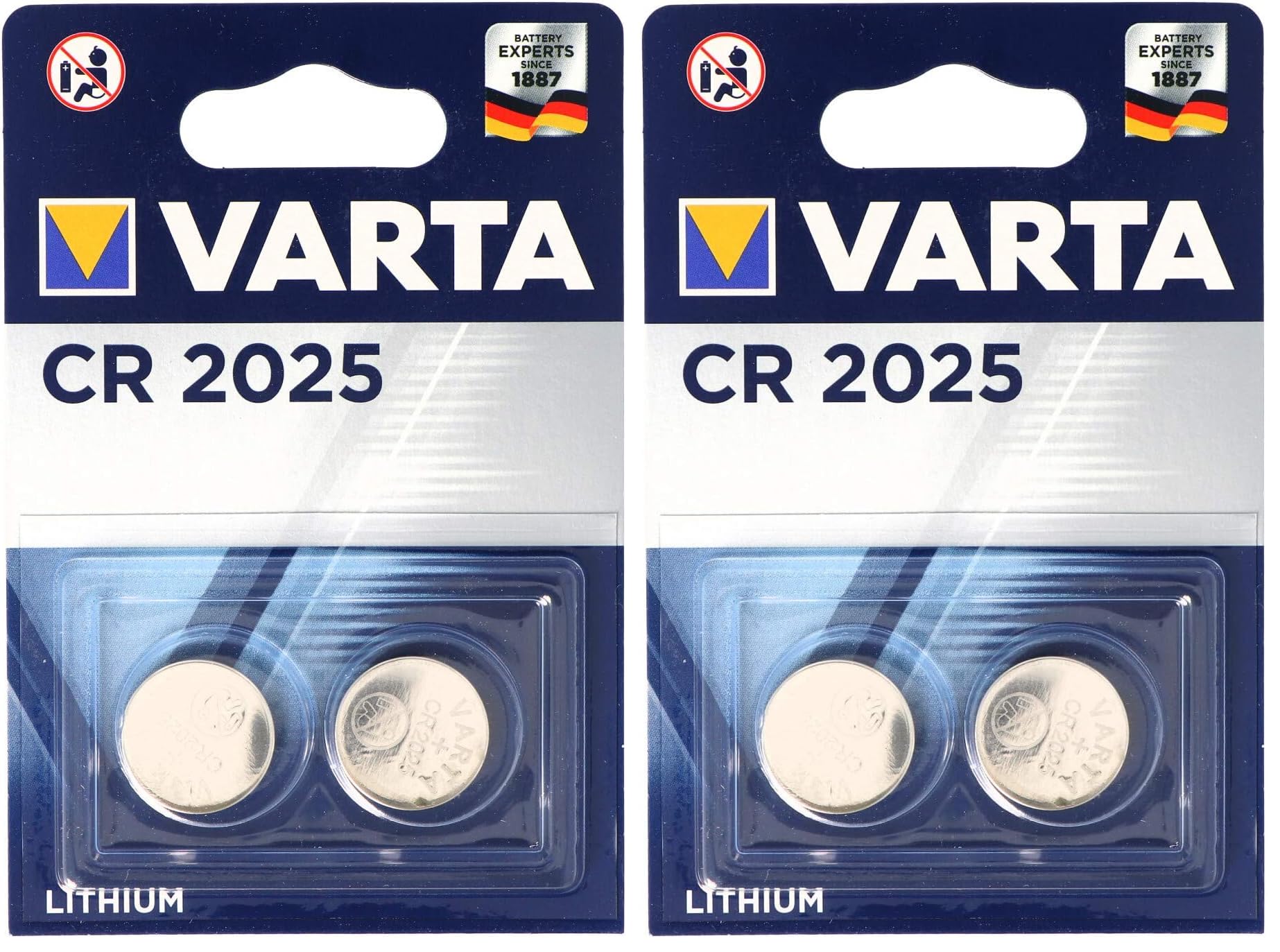 VARTA Piles Bouton CR2025, Lot de 4, Lithium Coin, 3V, Emballage sécurisé pour L