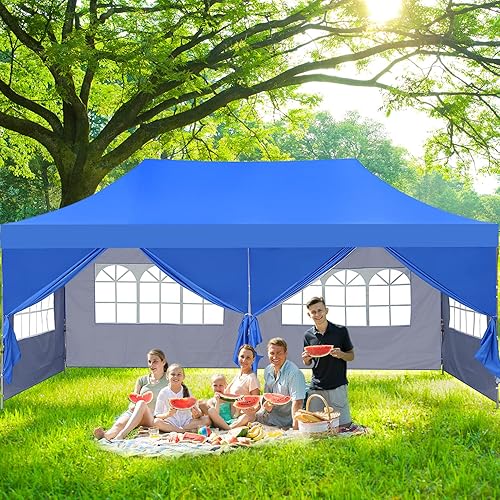 Miniatura 6 de Diophros Tienda de campaña emergente para exteriores, cenador portátil con 6 paredes laterales extraíbles, toldo resistente al agua, 10 x 20