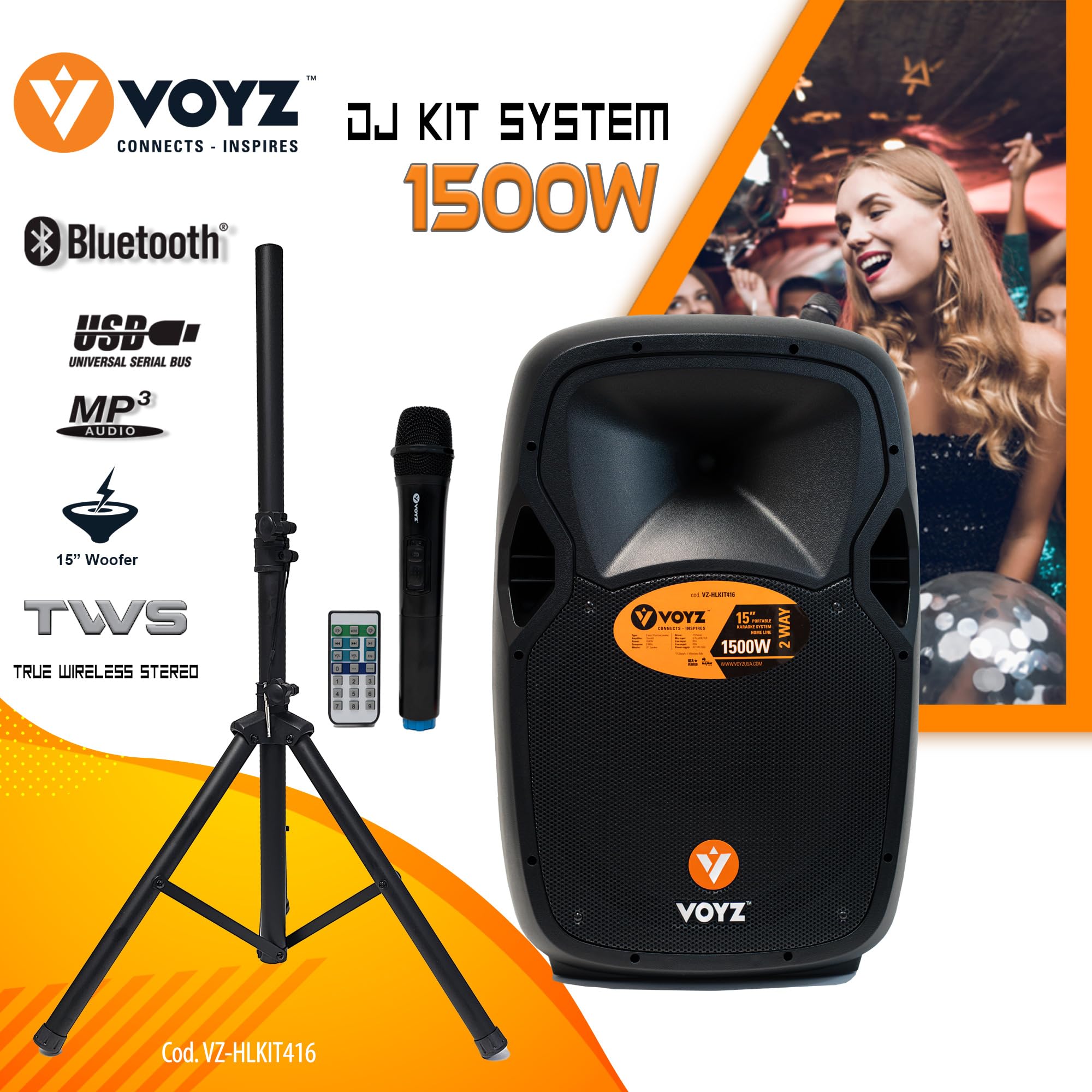 Amazon.com: VOYZ 1500 Watt Bluetooth Loudspeaker, Two Way 15