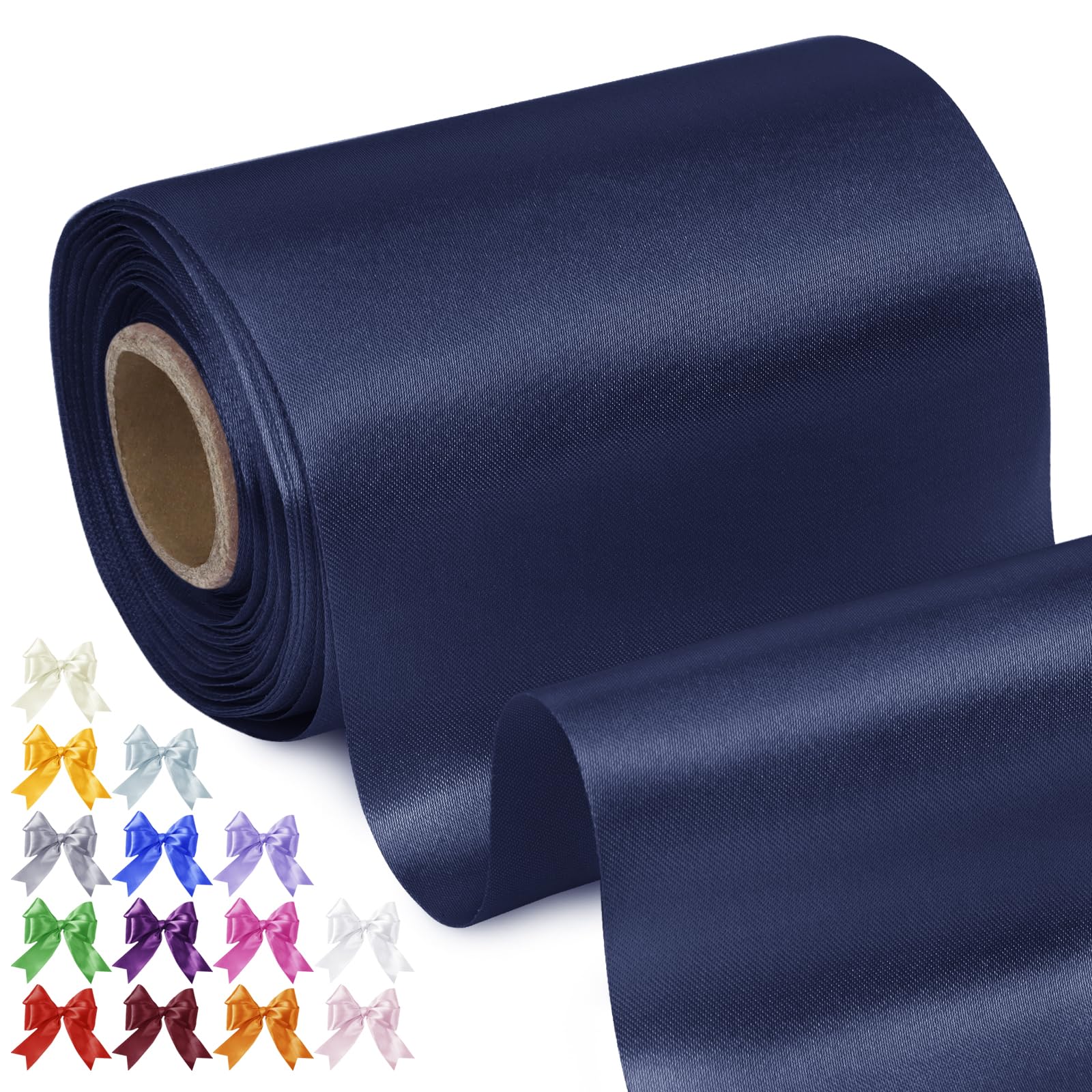 Uiopa Navy Blue Satin Ribbon 10cm x 20m Thick Wide Ribbon Polyester Fabric Ribbons for Gift Wrapping, Cutting Ceremony, Chair Sashes, Wedding Decoration, DIY Crafts