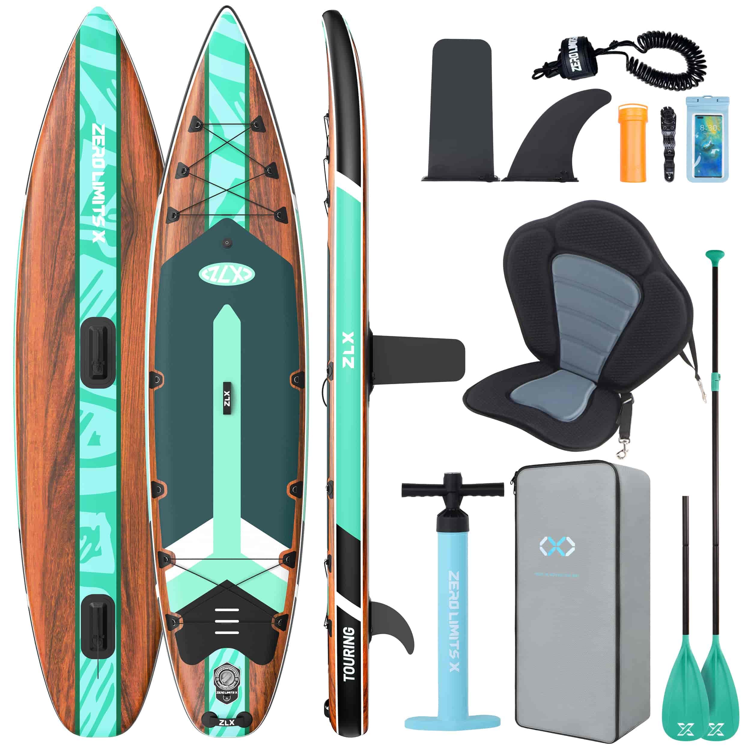 ZLX Sup Gonfiabile 350x83cm,SUP Touring Con Accessori Completi, Tavola SUP Max 230 Kg, Pinna Centrale Unica, Pad Deck Antiscivolo, Tavola SUP Gonfiabile Per Adulti, Principianti, Tutti I Livelli