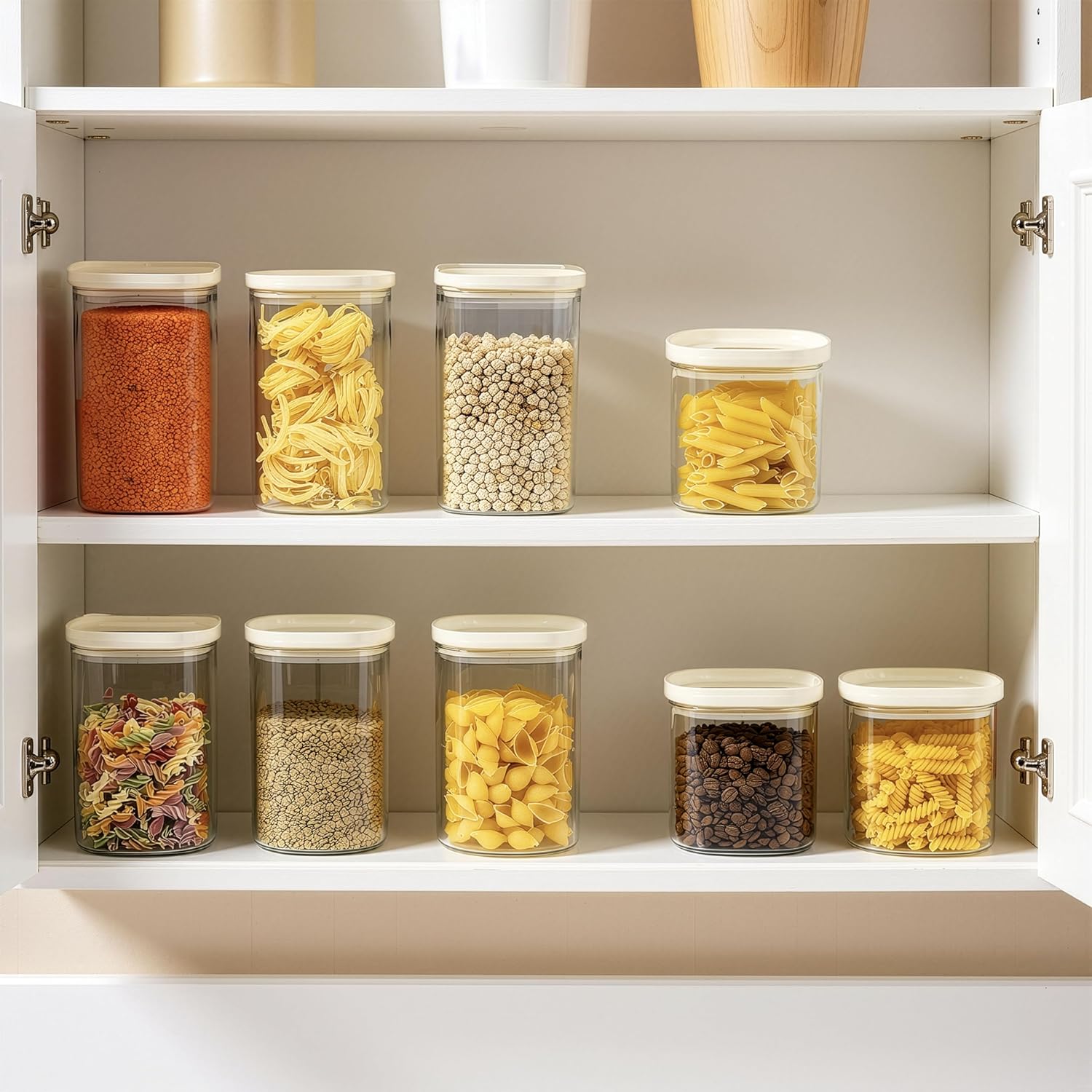 Urban Green Glass Food Storage Jar with Glass Lid in Square Shape, Food Canister Set with Airtight Lids, Pantry Jars for Kitchen Organization, Food Storage Containers in Set of 6